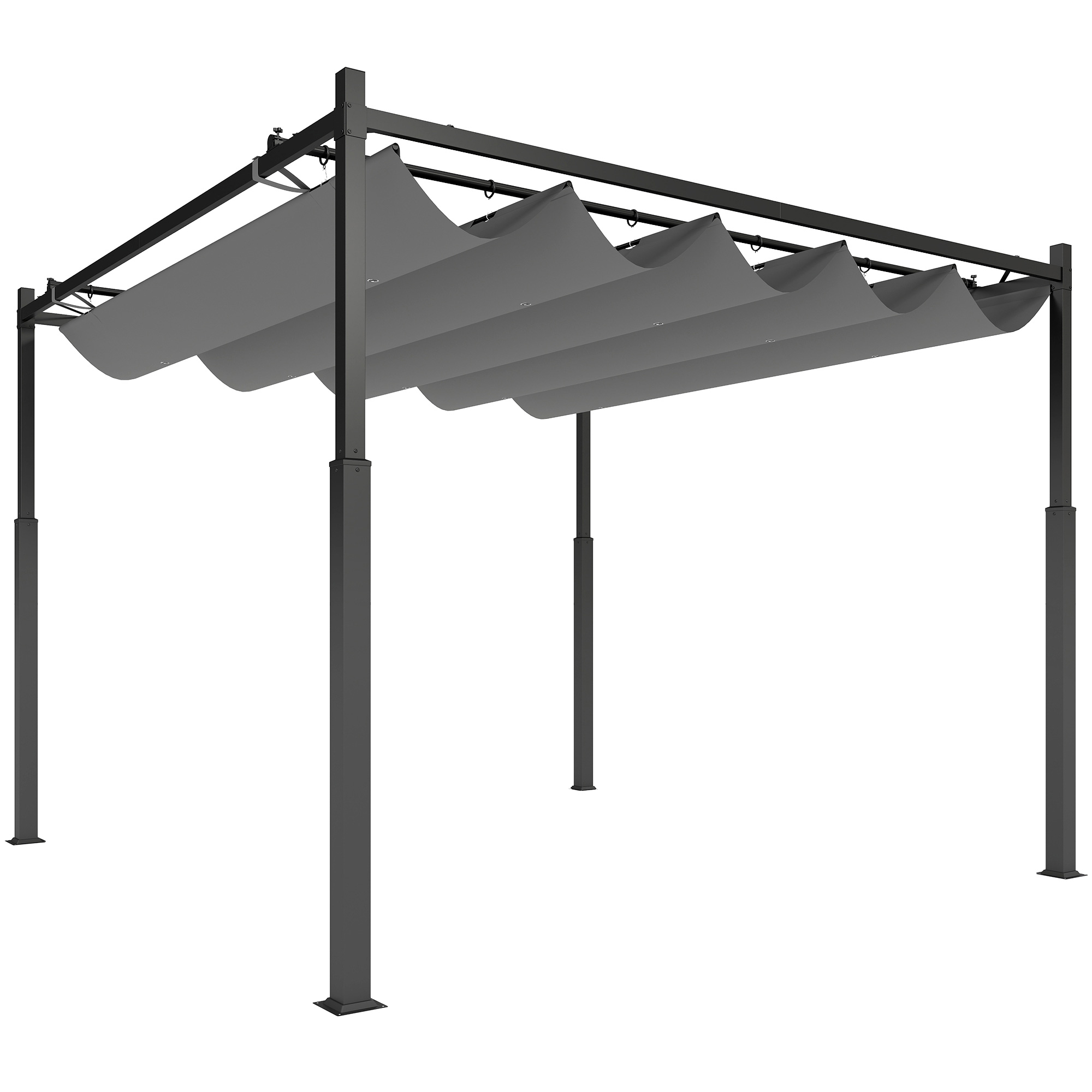 Pergola u. 3x3 m, eraldiseisev terrassikatus lükandkatusega, magnetiline alus, 8 cm sammas, UV-kindel