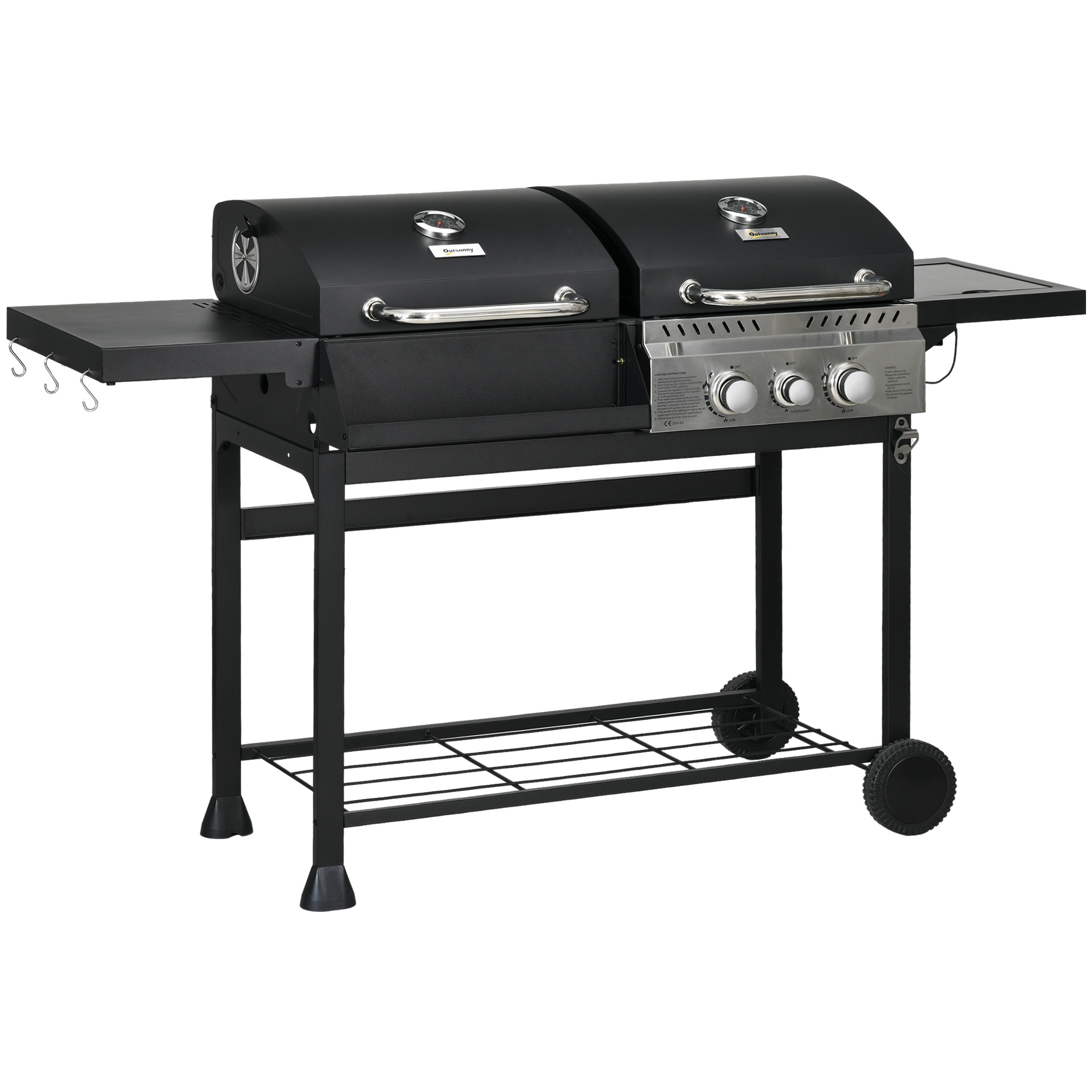 Gaasigrill, termomeetri ja soojendusplaatidega, 161 x 54 x 103 cm, must ja hõbedane