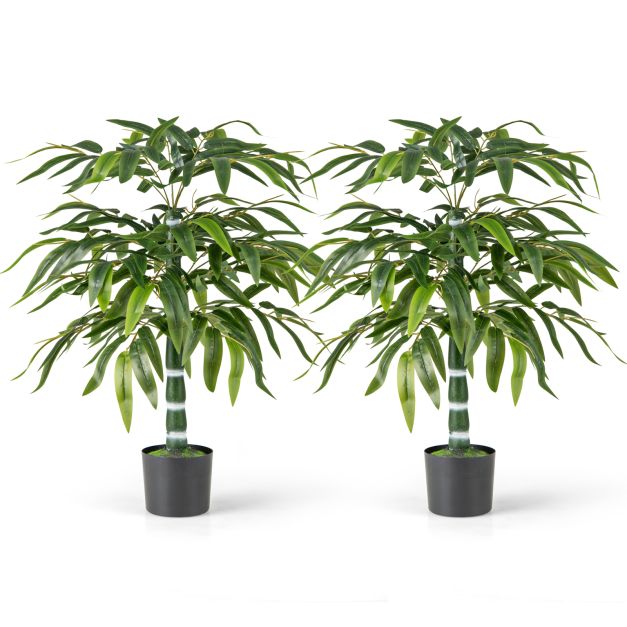 2-osaline komplekt kunstlik bambus taim 100 cm kunstpuu potiga kunsttaim kodu kontor roheline