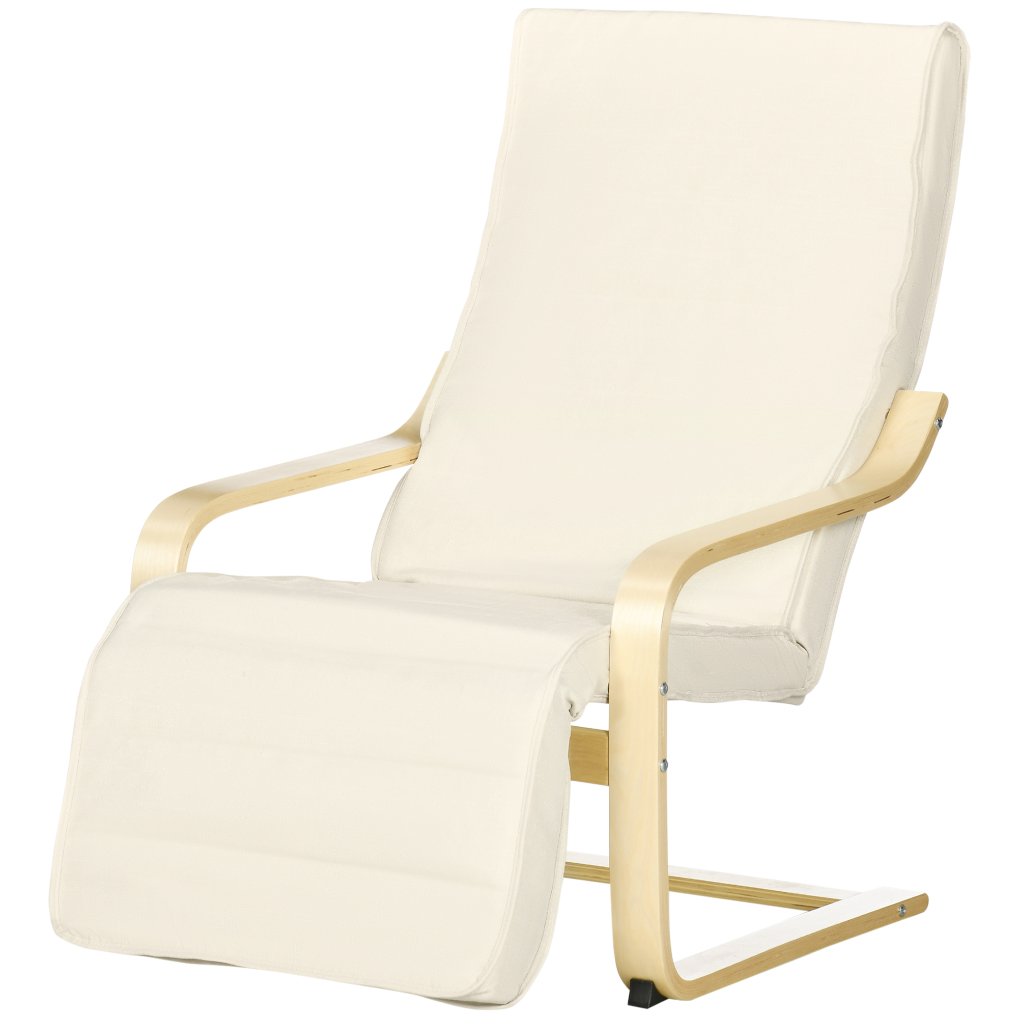 Päevituslamamistool padjaga 5-positsiooniline jalatugi kasepuit kuni 120 kg 66 5 x 94 x 100 cm kreemvalge