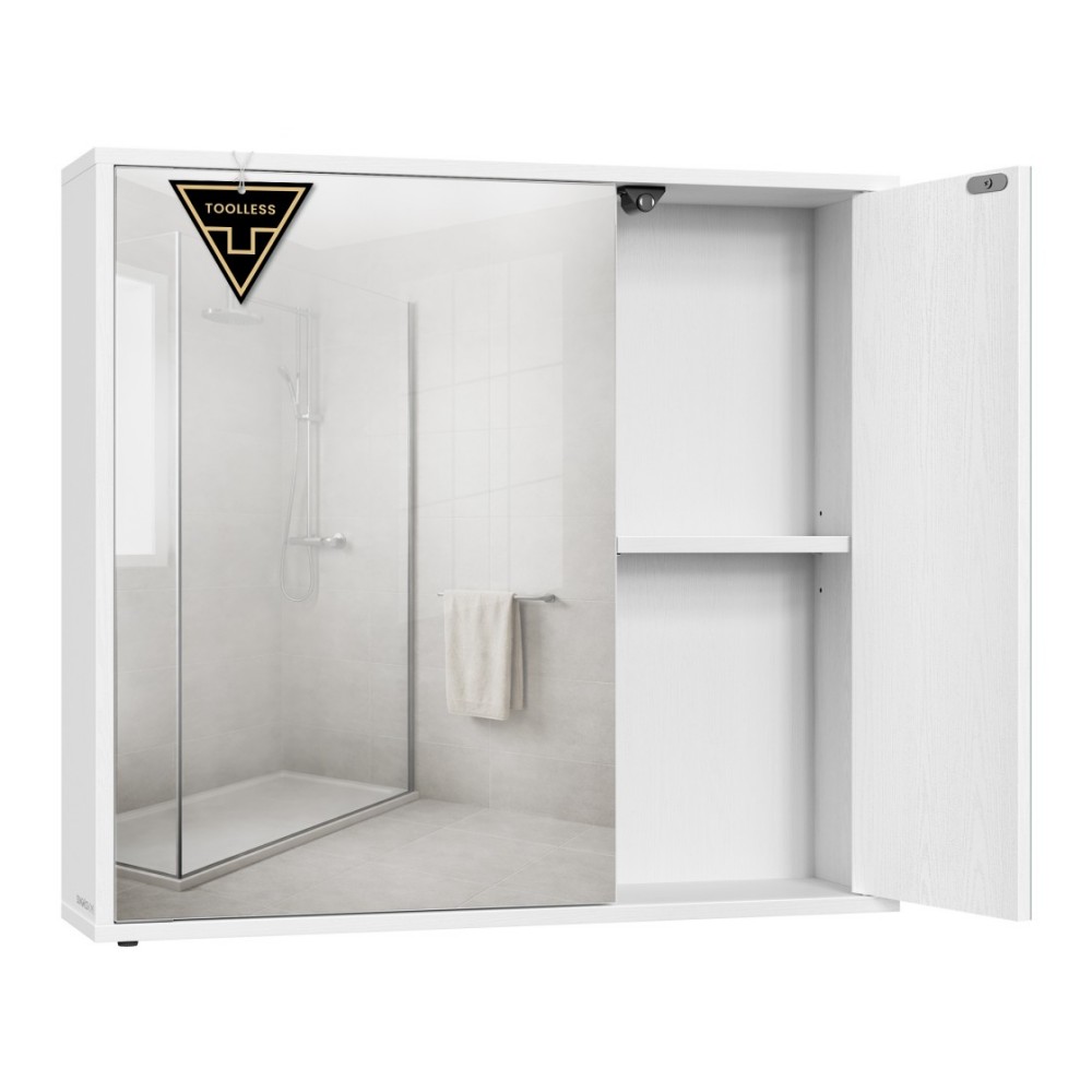 Vannitoa peegelkapp, tööriistavaba kokkupanek, 15 x 60 x 55 cm, lumivalge