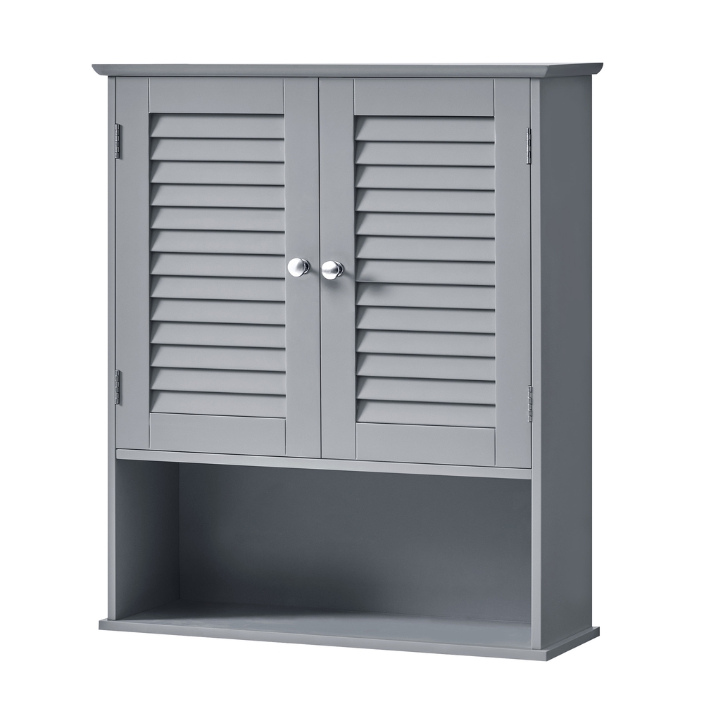 Seinale kinnitatav vannitoakapp reguleeritavate riiulite ja lamellidega topeltustega.