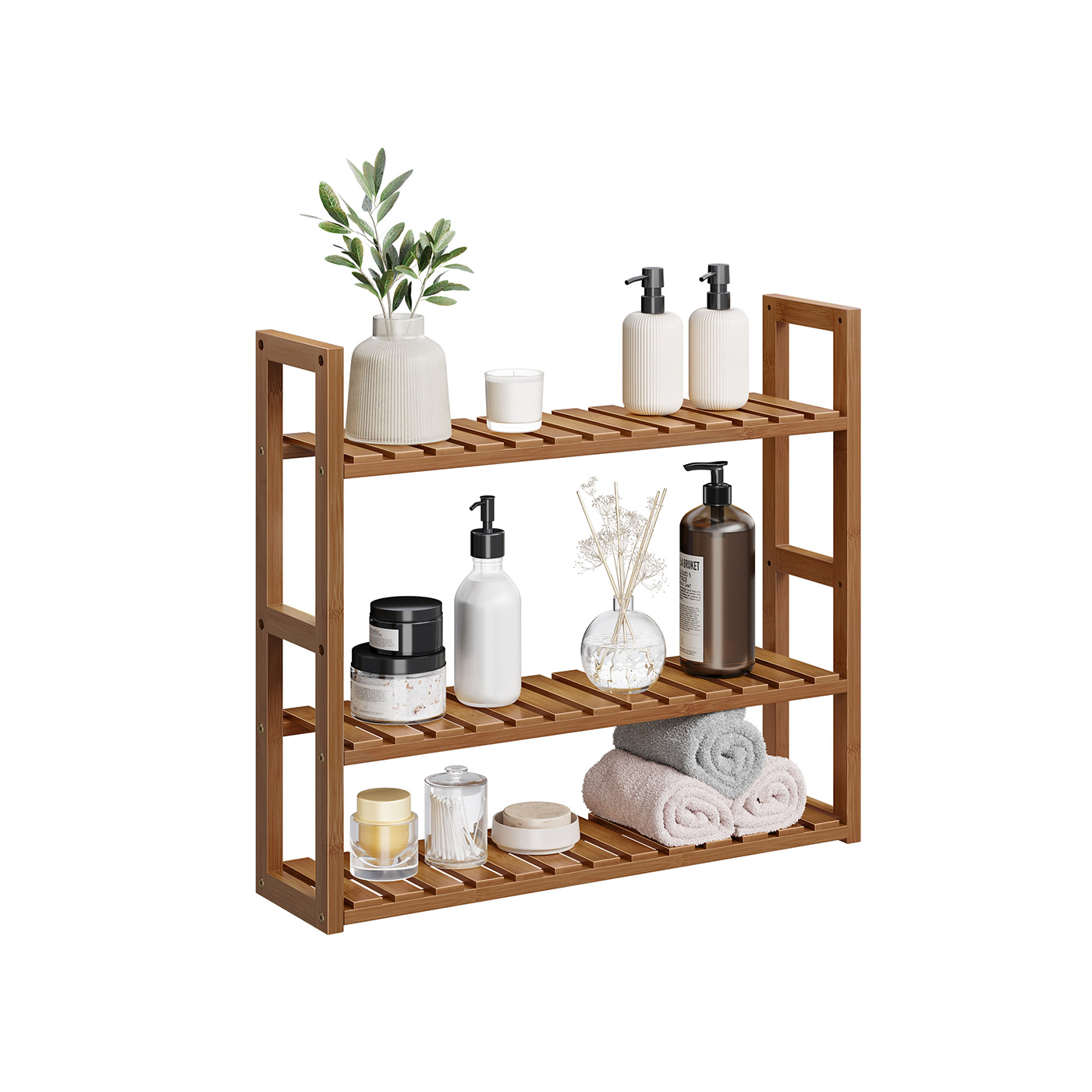 Vannitoa riiul 3 reguleeritava riiuliga 15 x 60 x 54 cm, kohvipruun