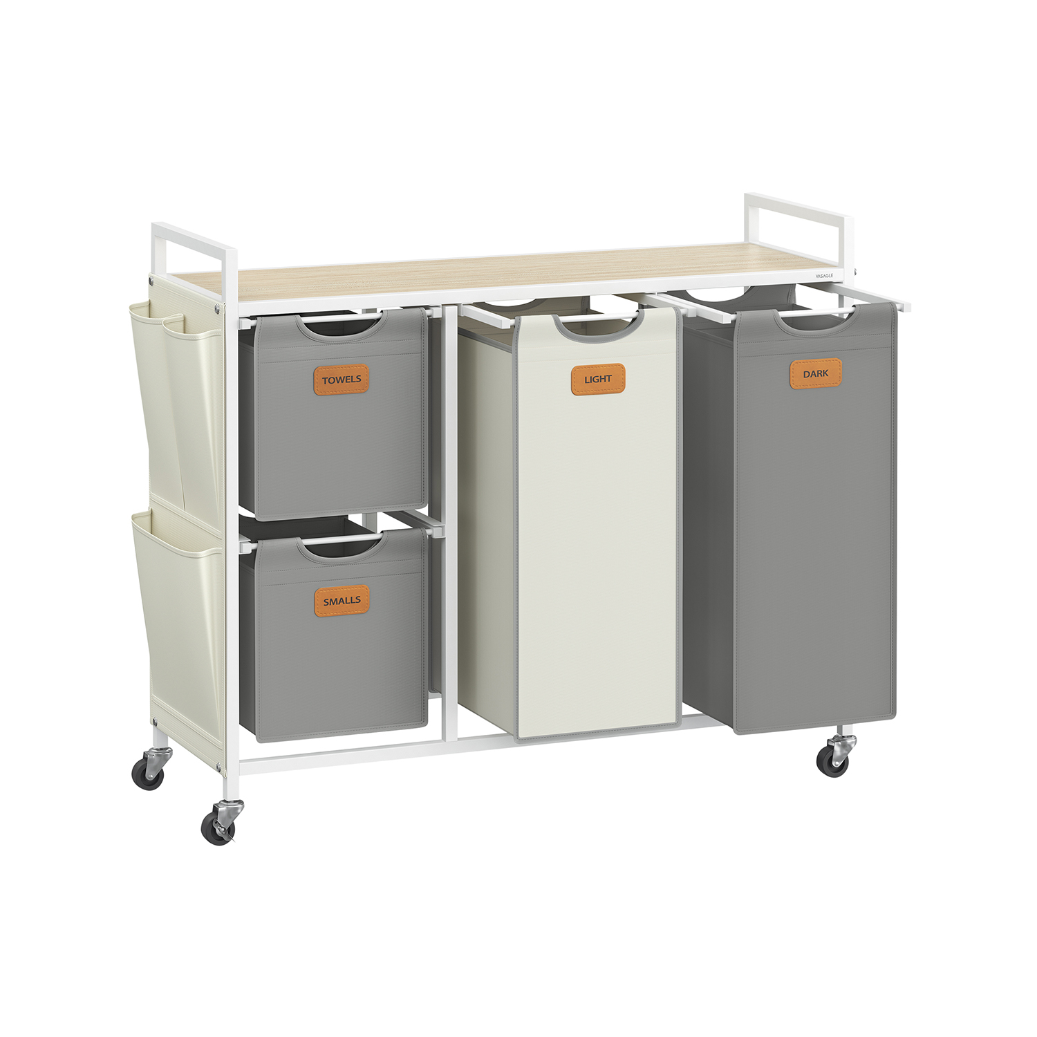 Pesukorv 4 sektsiooni naturaalne beež-tuvi hall-kreemjas valge