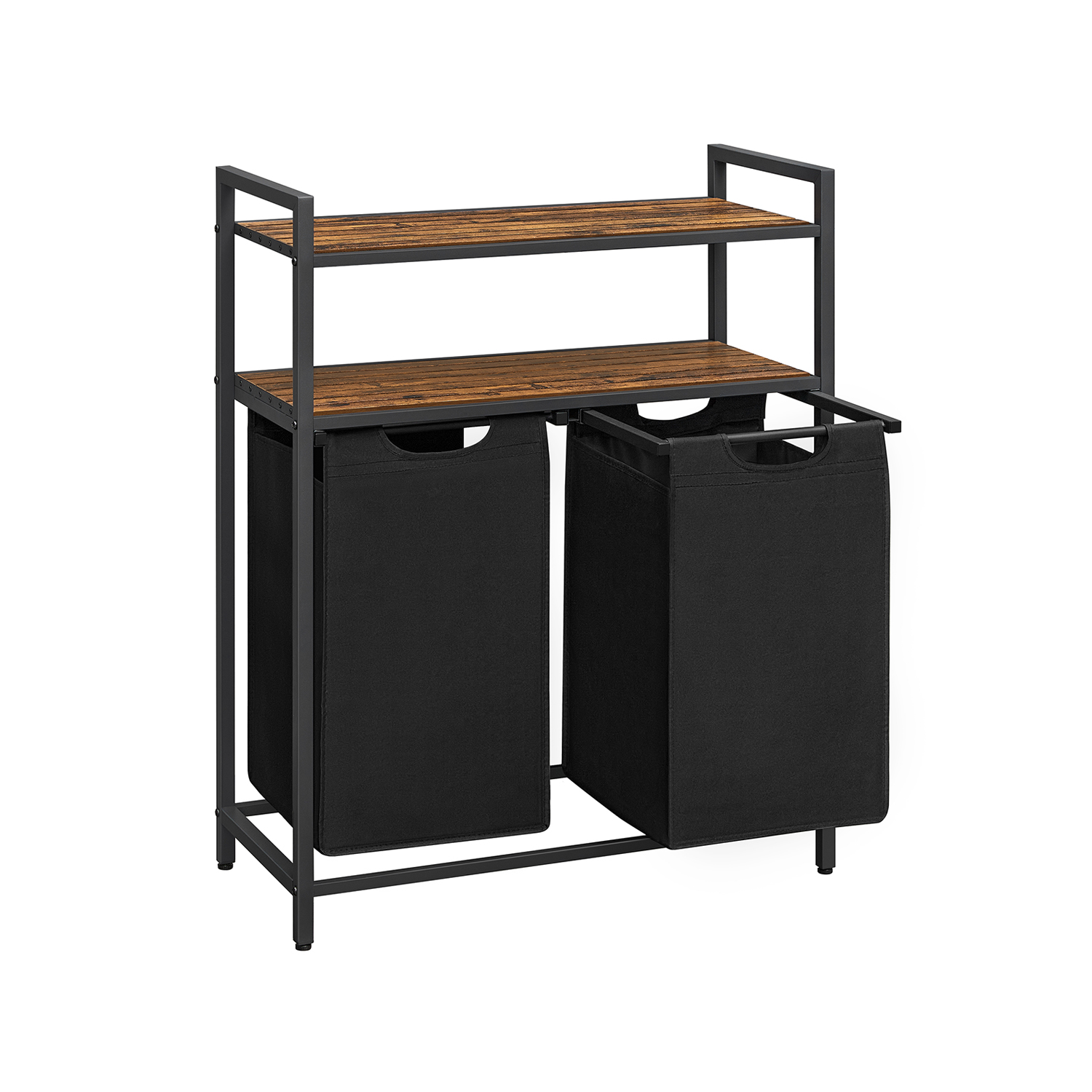 Pesukorv ja pesusorteerija 2 sektsiooni ja 2 riiuliga, metallraam, 2 x 46 liitrit, 73 x 33 x 91 cm