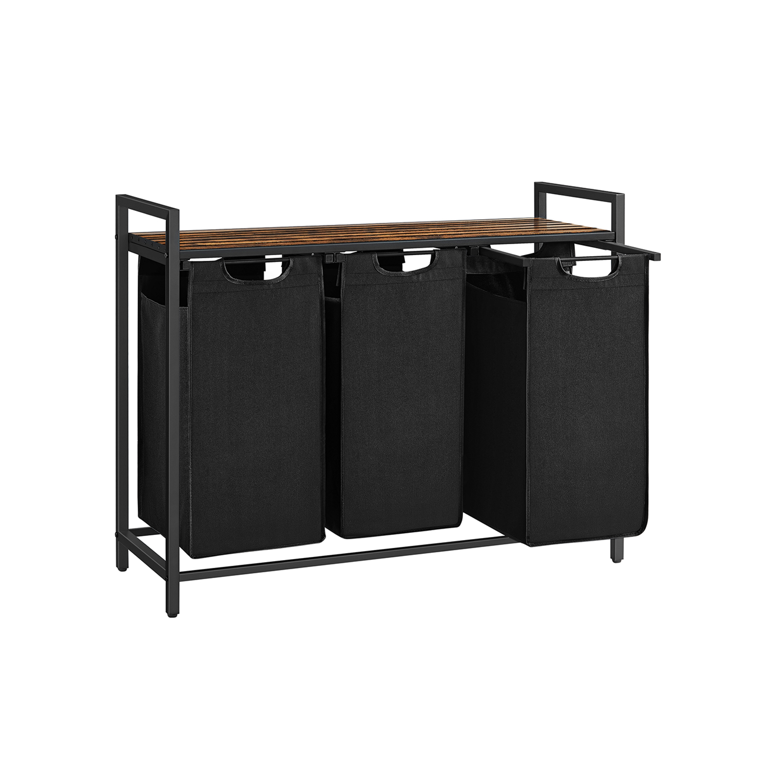 Pesukorv ja pesusorteerija, 3 eemaldatava Oxford-kangast kotiga (3 x 38 L), metallraam, 92,5 x 33 x 71 cm