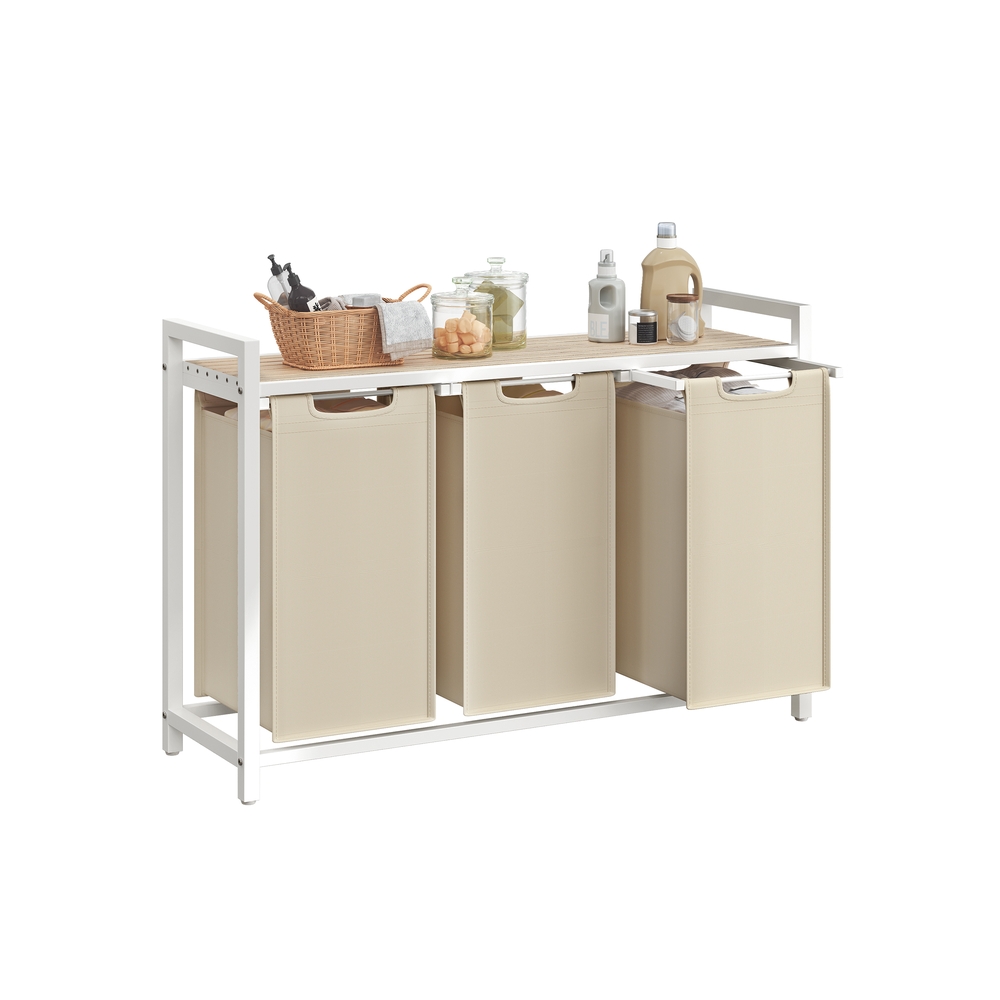 Pesukorv ja pesusorteerija, 3 eemaldatava Oxford-kangast kotiga (3 x 38 l), metallraam, 92,5 x 33 x 71 cm