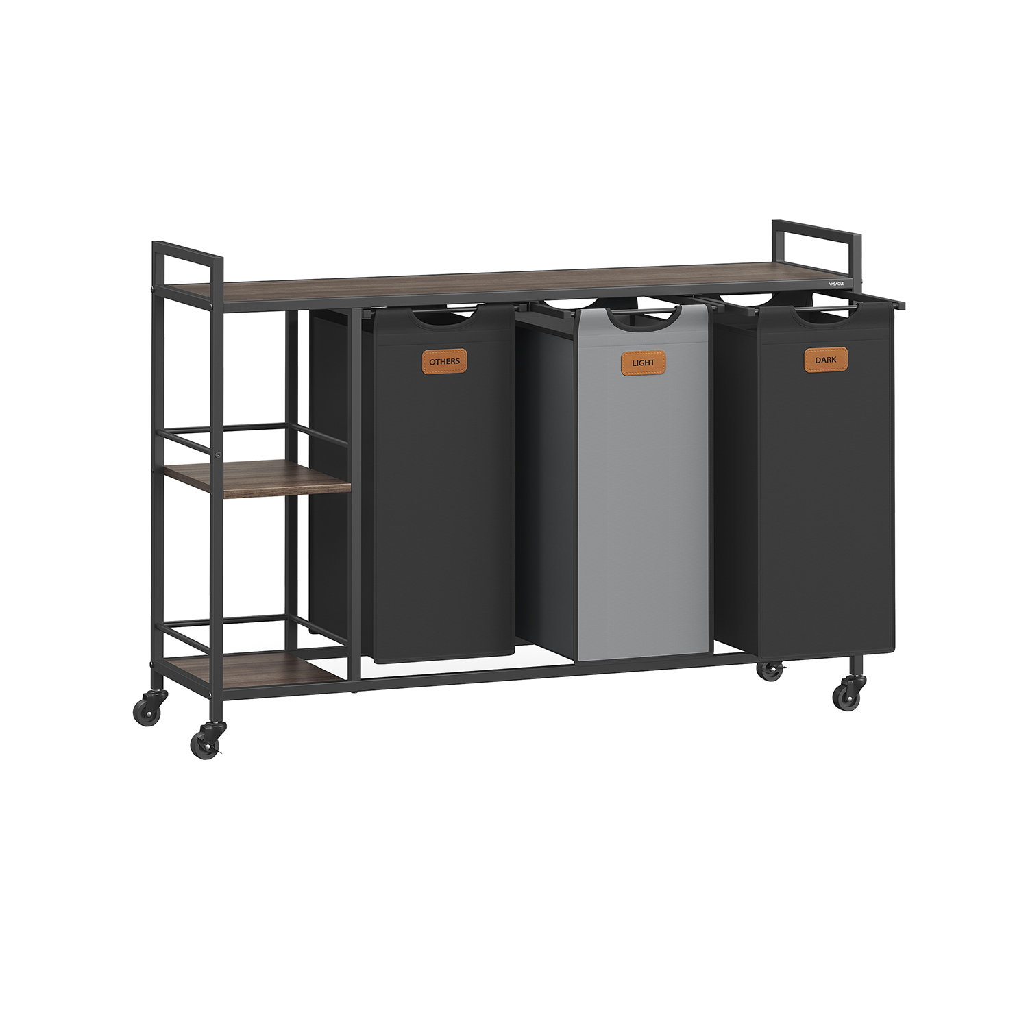 Pesukorv 3 sektsiooniga ratastel ja eemaldatavate kottidega