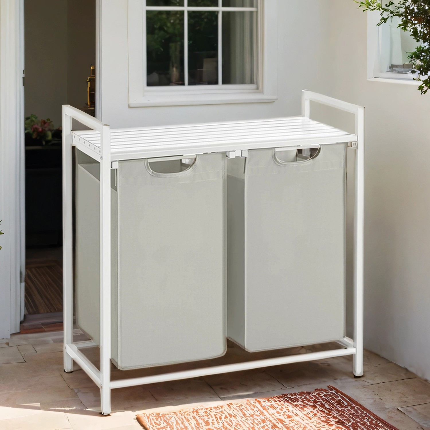 Pesukorv 2 sektsiooni, pesukoguja riiuliga, pesukast