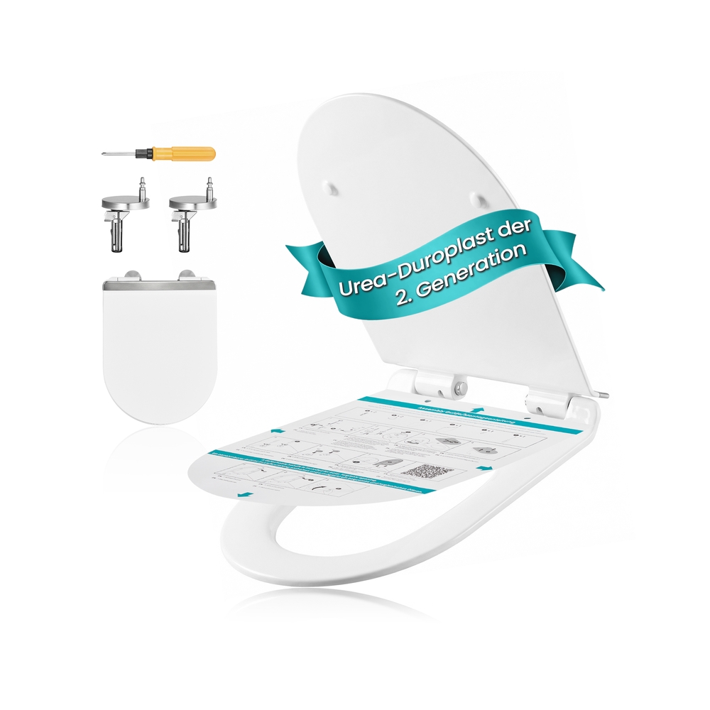 D-kujuline pikk WC-poti kaas pehme sulgumismehhanismi ja lihtsa eemaldamisega, valge