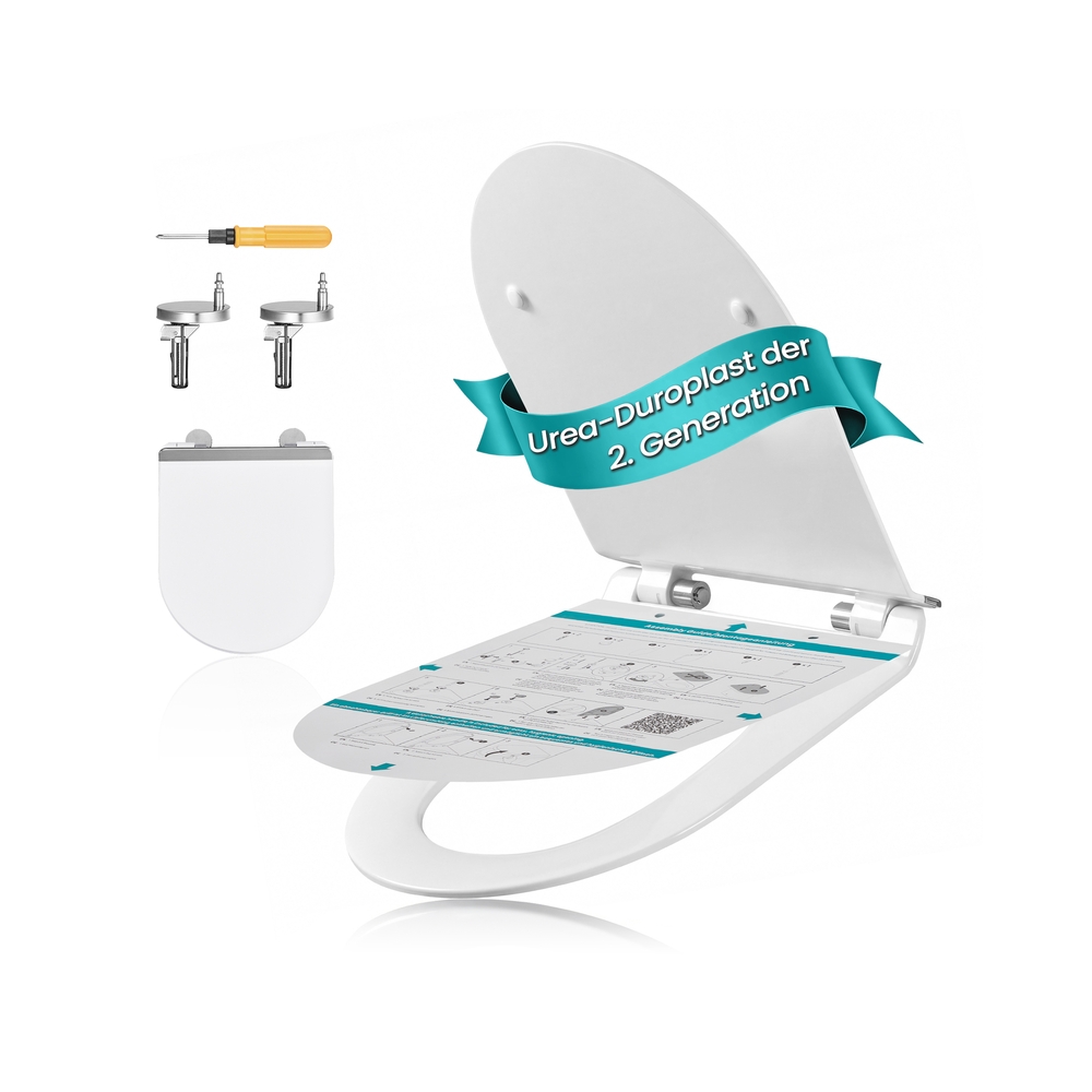 D-kujuline lühike WC-pott pehme sulgumismehhanismi ja lihtsa eemaldamisega, valge