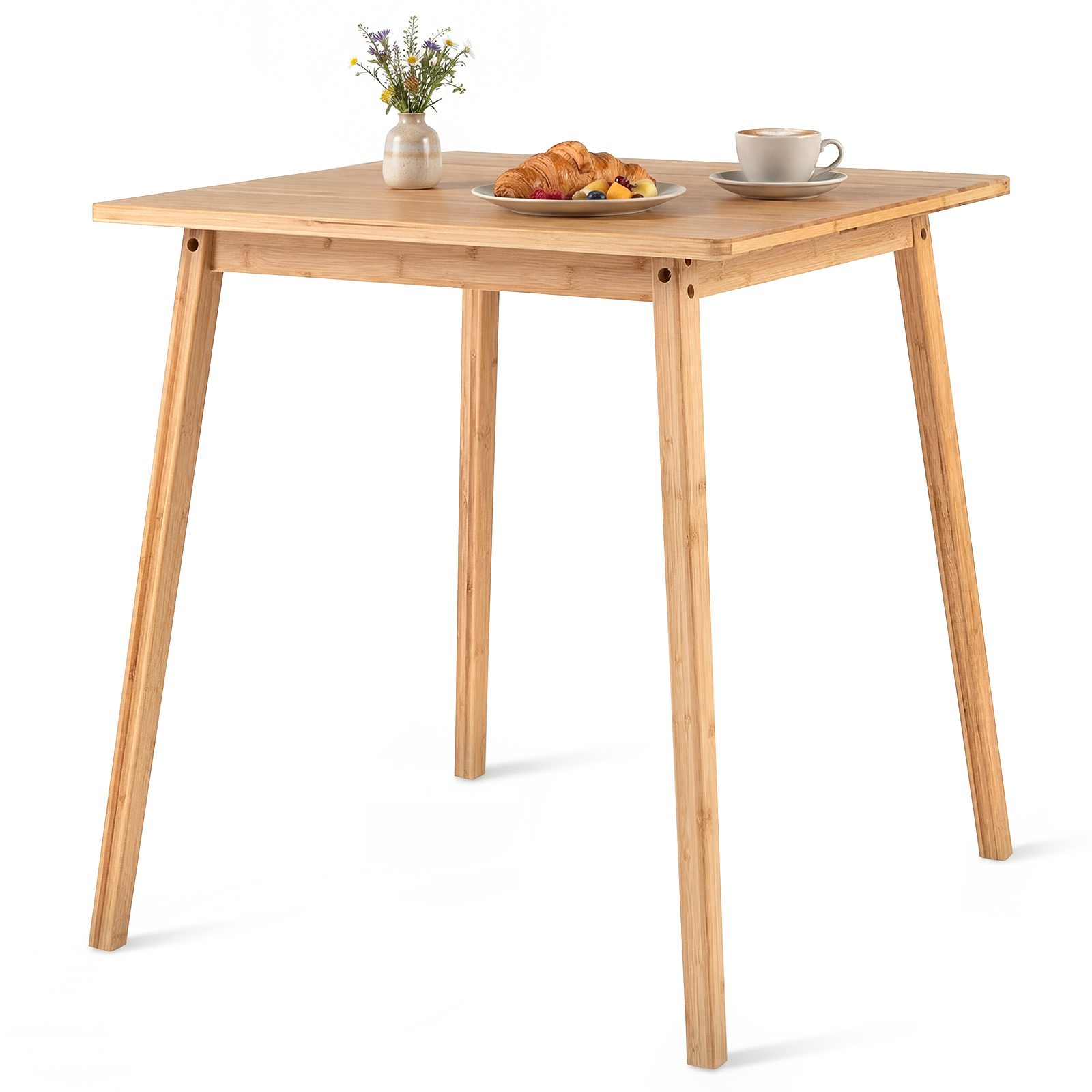 Ruudukujuline bambusest söögilaud 2–4 inimesele, kompaktne laud kööki või söögituppa (mõõdud u 70 x 70 cm), naturaalne