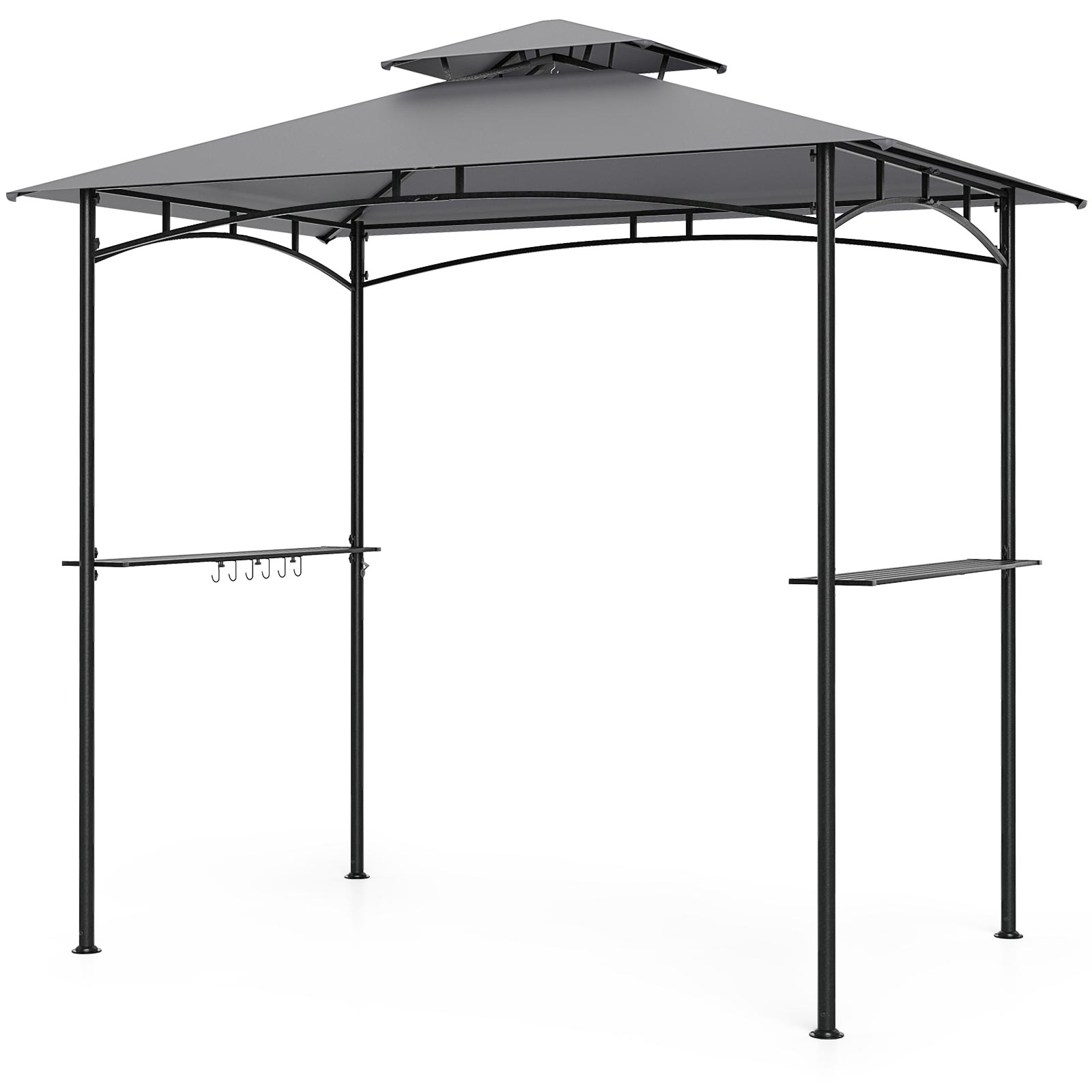 Kahe riiuliga ja 6 konksuga tugev grillimise varikatus ning aia-gazebo (242 x 150 cm), hall