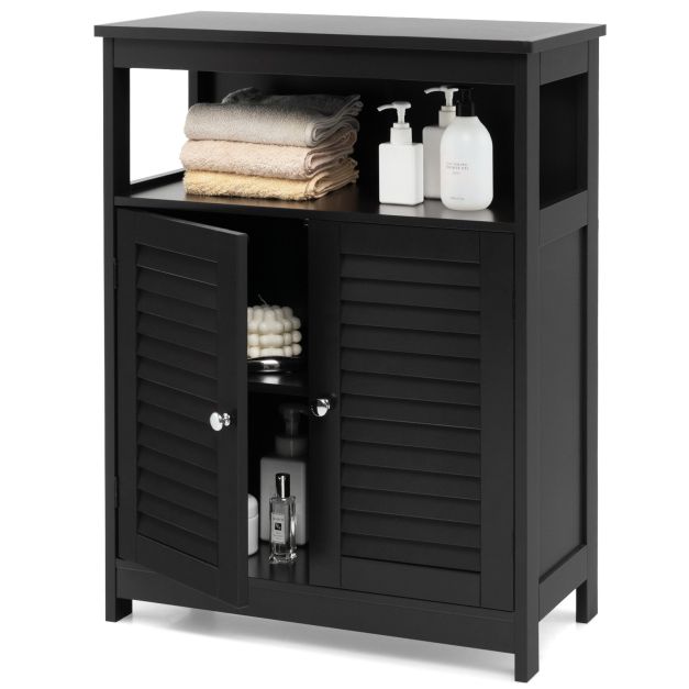 Puidust vannitoakapp topeltuksega, must