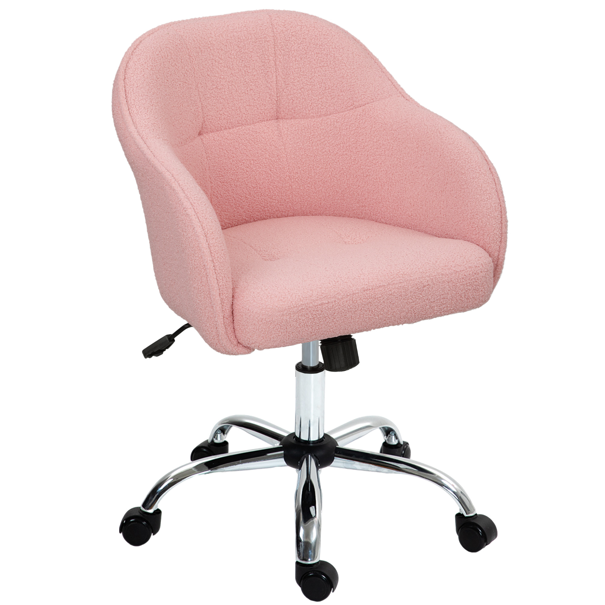HOMCOM kodukontori tool, ergonoomiline kirjutuslaudade tool kiikfunktsiooniga, teddysametist välimus 56 x 61 x 86 cm roosa