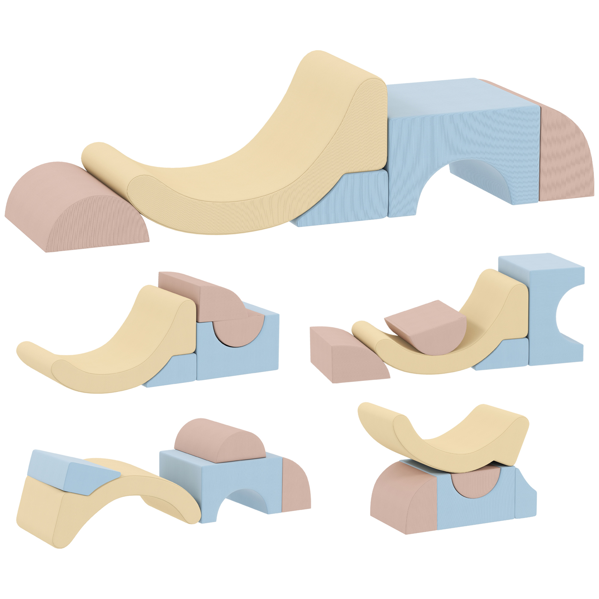 5 vahtplastist ronimisklotsi komplekt, velvetist kattega, kerge, ehitamiseks, roomamiseks, ronimiseks, värviline