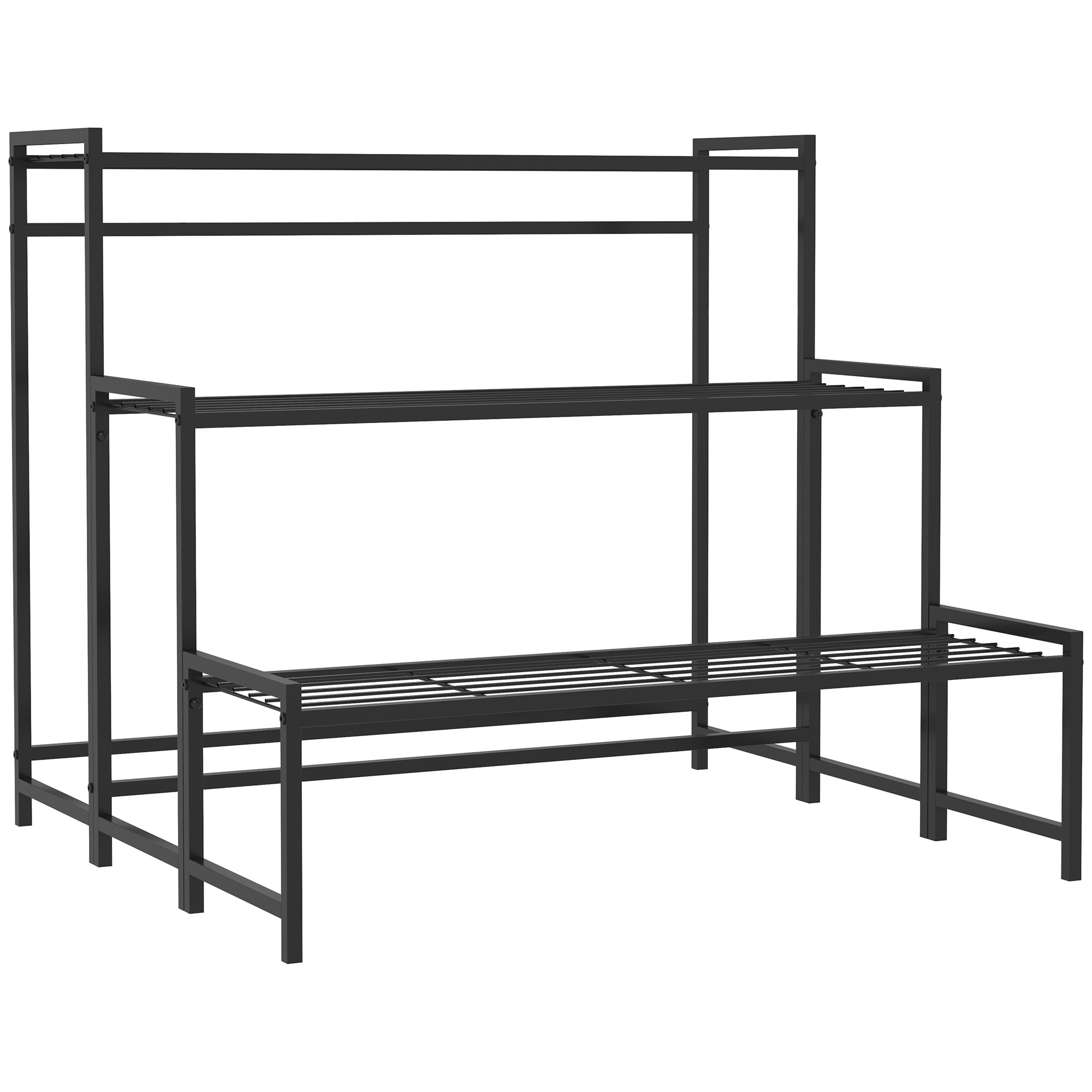 Lillepotialus, 3-astmeline taimealus, lillepotialus sise- ja välistingimustes kasutamiseks, metall, must