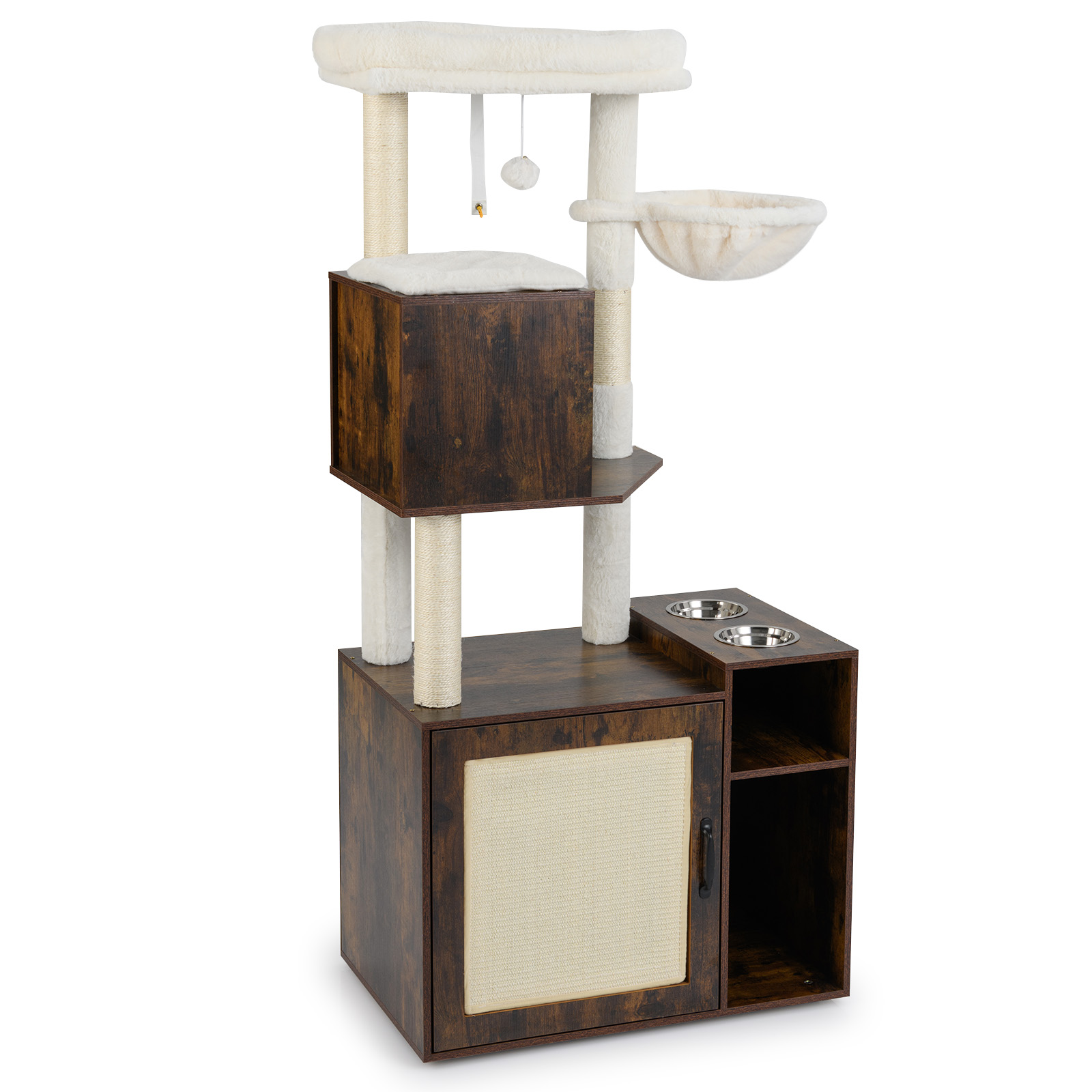 Kassiliivakasti aedik, kasside ronimistorn sisalist kraapimisposti ja matiga, rippuva palliga - maalähedane pruun