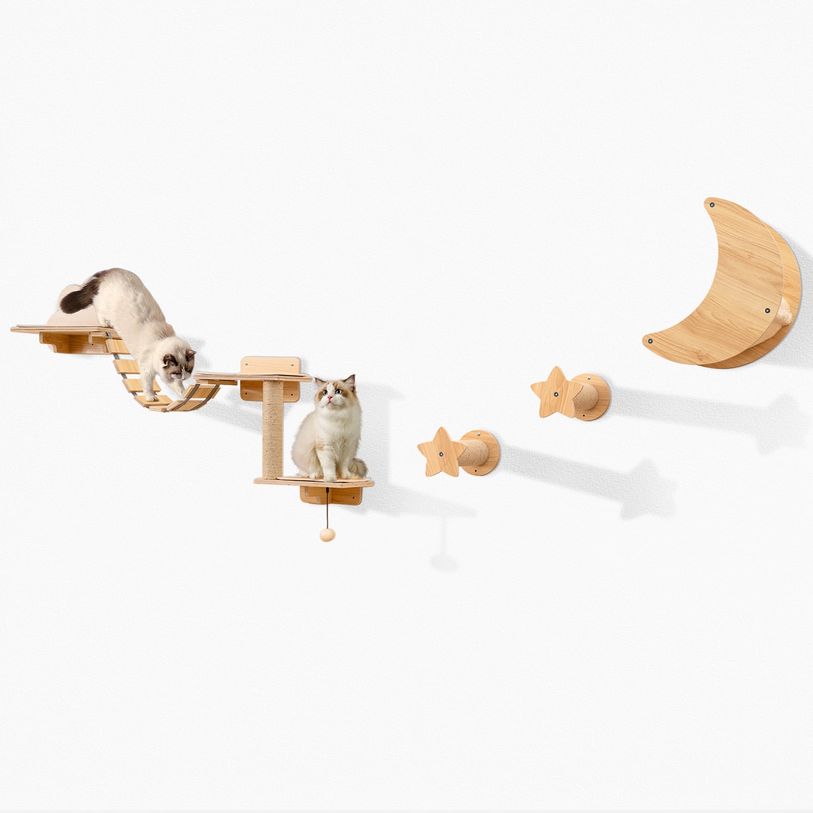 6-osaline ronimissein kassidele 2-astmeline kraapimispuu platvormidega rippkiik kassitrepp ronimispuu puidust kassimööbel naturaalne