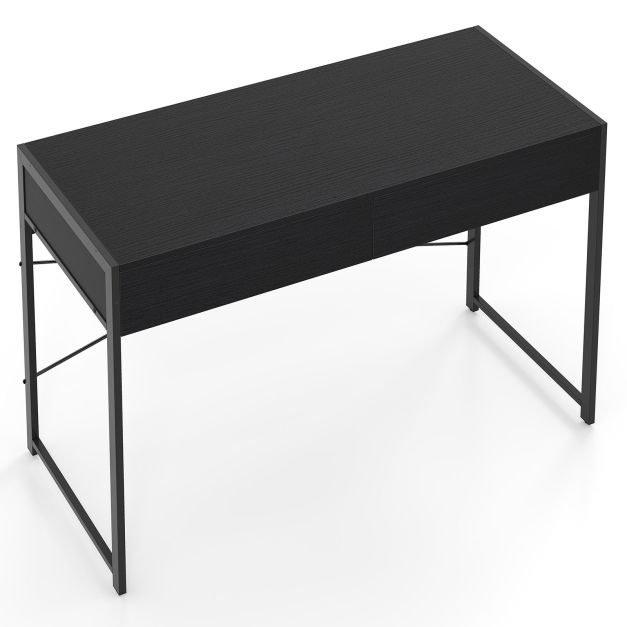 Kahe mahuka sahtli ja tugeva metallraamiga arvutilaud, minimalistlik kirjutuslaud ja kosmeetikalaud, must