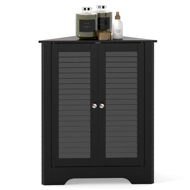 Nurgakapp ribidega ukse ja kõrguses reguleeritava riiuliga, ruumisäästlik vannitoakapp, must