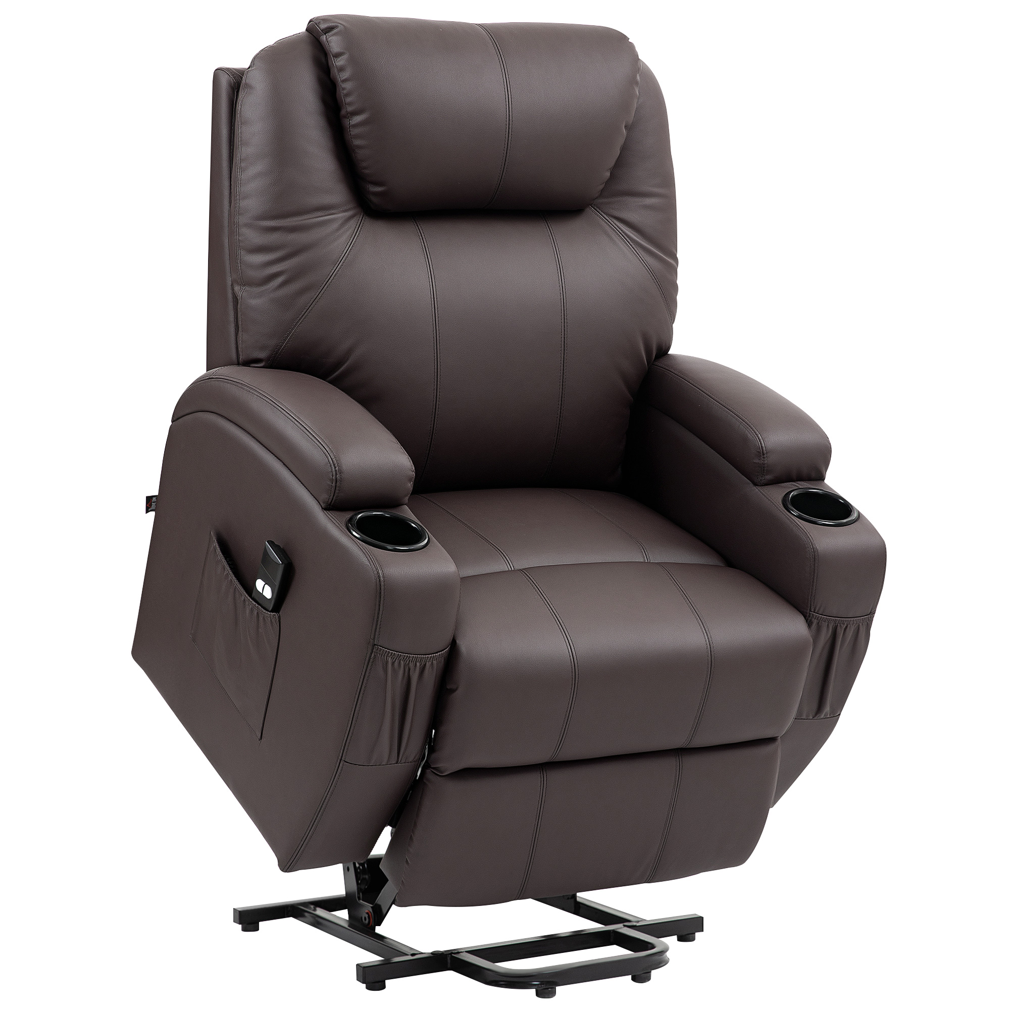 Tõstefunktsiooniga lamamistool, puldiga, topsihoidjaga ja reguleeritava seljatoega, pruun