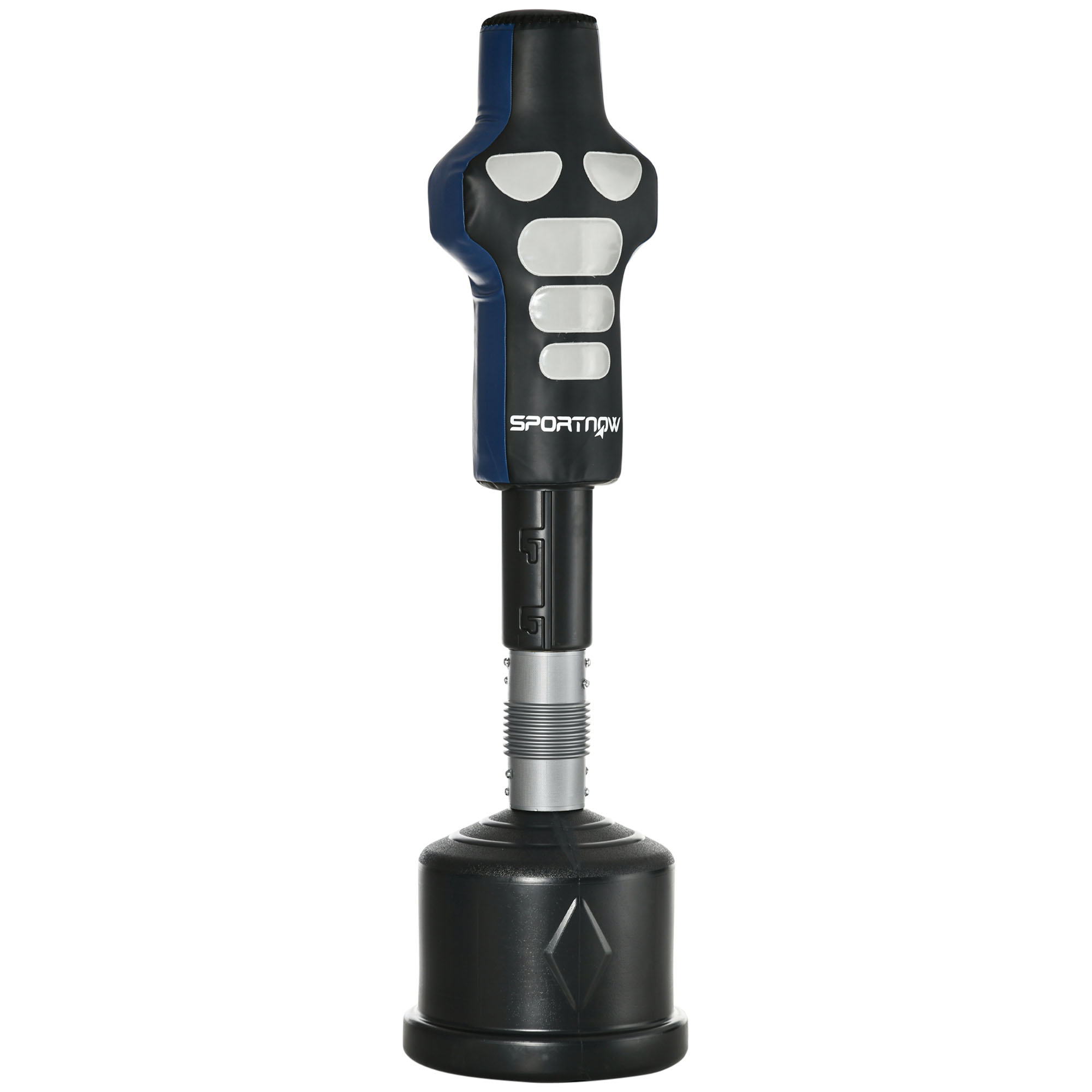 Poksinukk, eraldiseisev, kõrguse reguleerimisega, raske alus, kunstnahk, must+hall+sinine, 55 x 55 x 178-207 cm