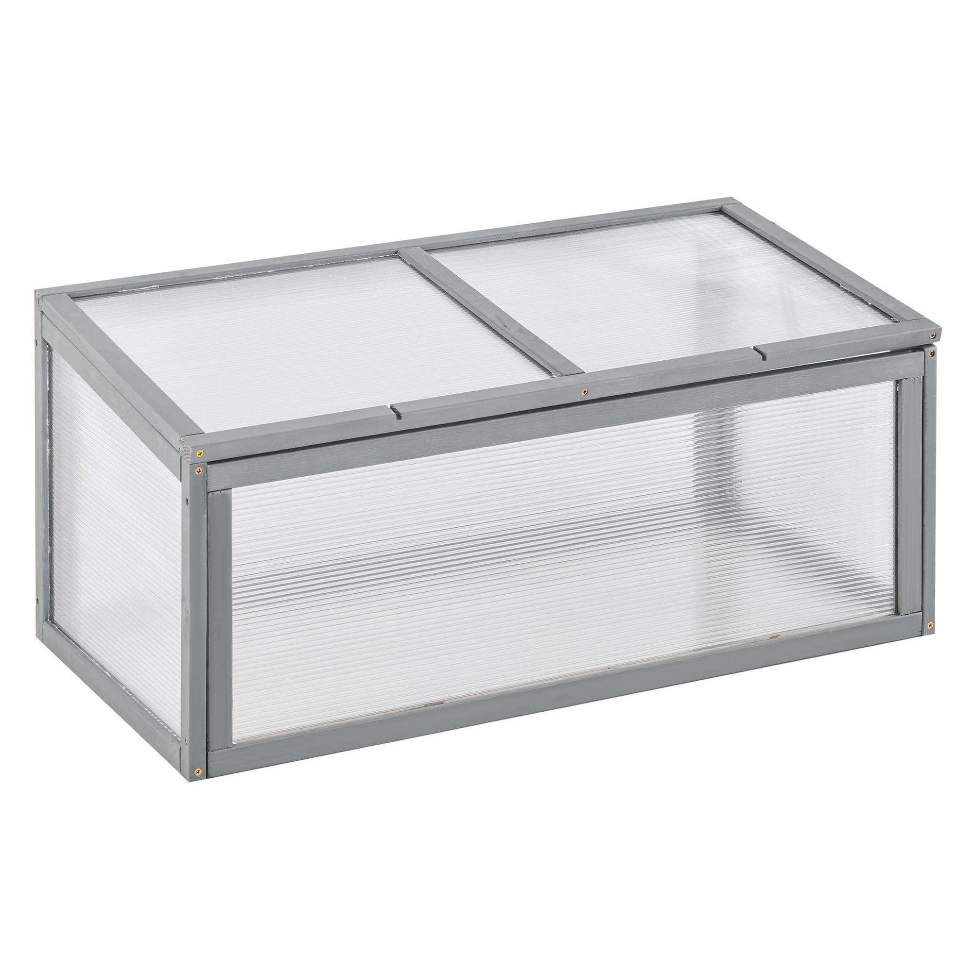 Puidust ja polükarbonaadist külmkarkasskasvuhoone 90 x 46 x 40 cm, ilmastikukindel kasvuhoone kattega, külmkarkass aiapeenrale, hall