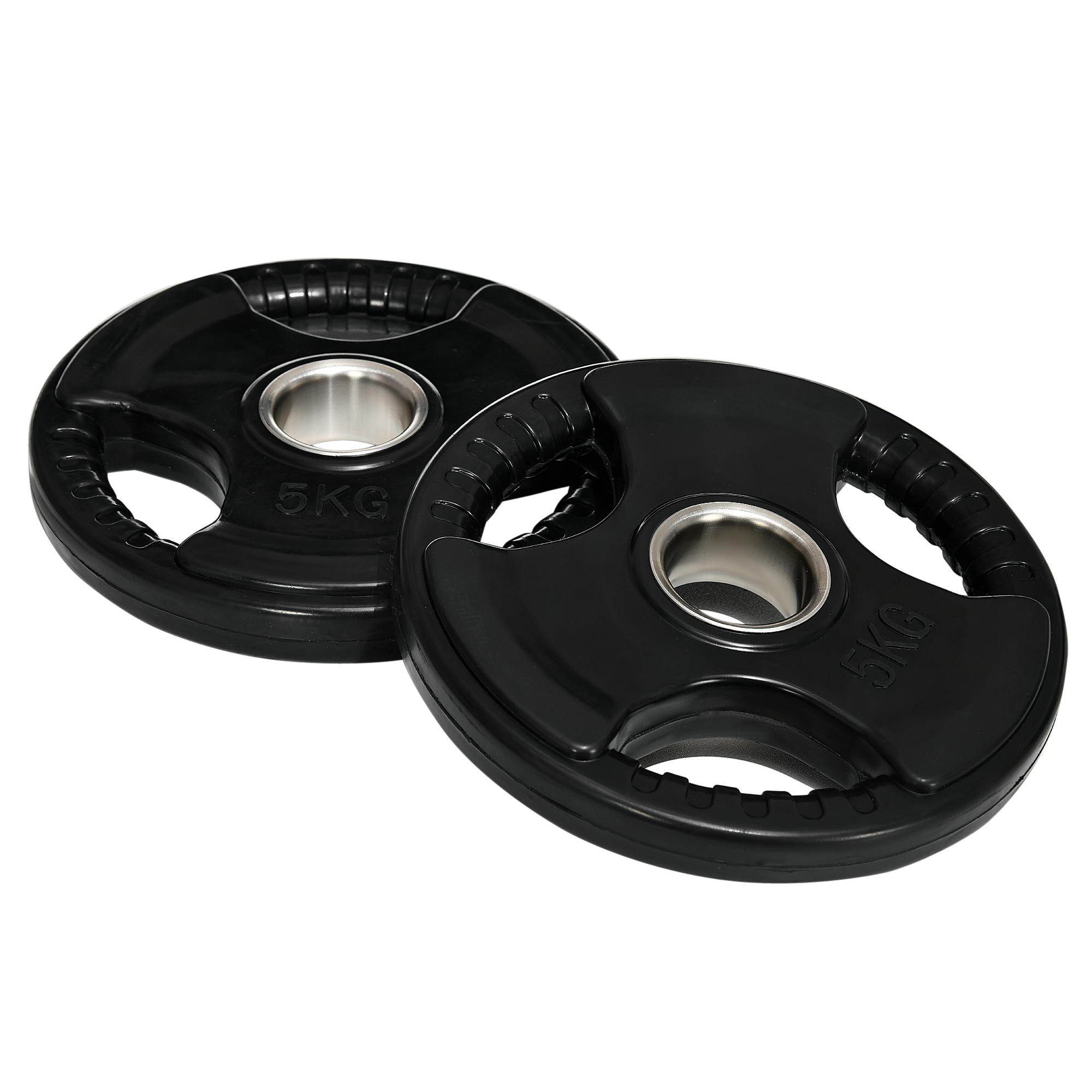 SPORTNOW hantlid 2-osaline komplekt Tri-Grip 2 x 5 KG kummist olümpiaplaadid, põrandasõbralikud, 5 cm ava, kolm käepidet, jõutreening | Aosom