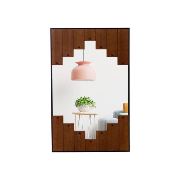 Puitraamiga ristkülikukujuline peegel 60 x 95 cm rustikaalne kahesuunaliste konksudega seinapeegel