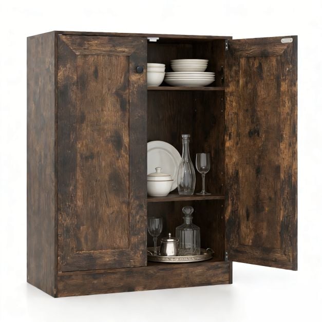 Puidust kummut uste ja reguleeritavate riiulitega, buffet-kapp, põrandakapp, maalähedane pruun