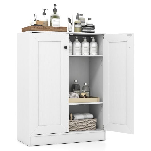 Puidust kummut uste ja reguleeritavate riiulitega, buffet-kapp, põrandakapp, valge