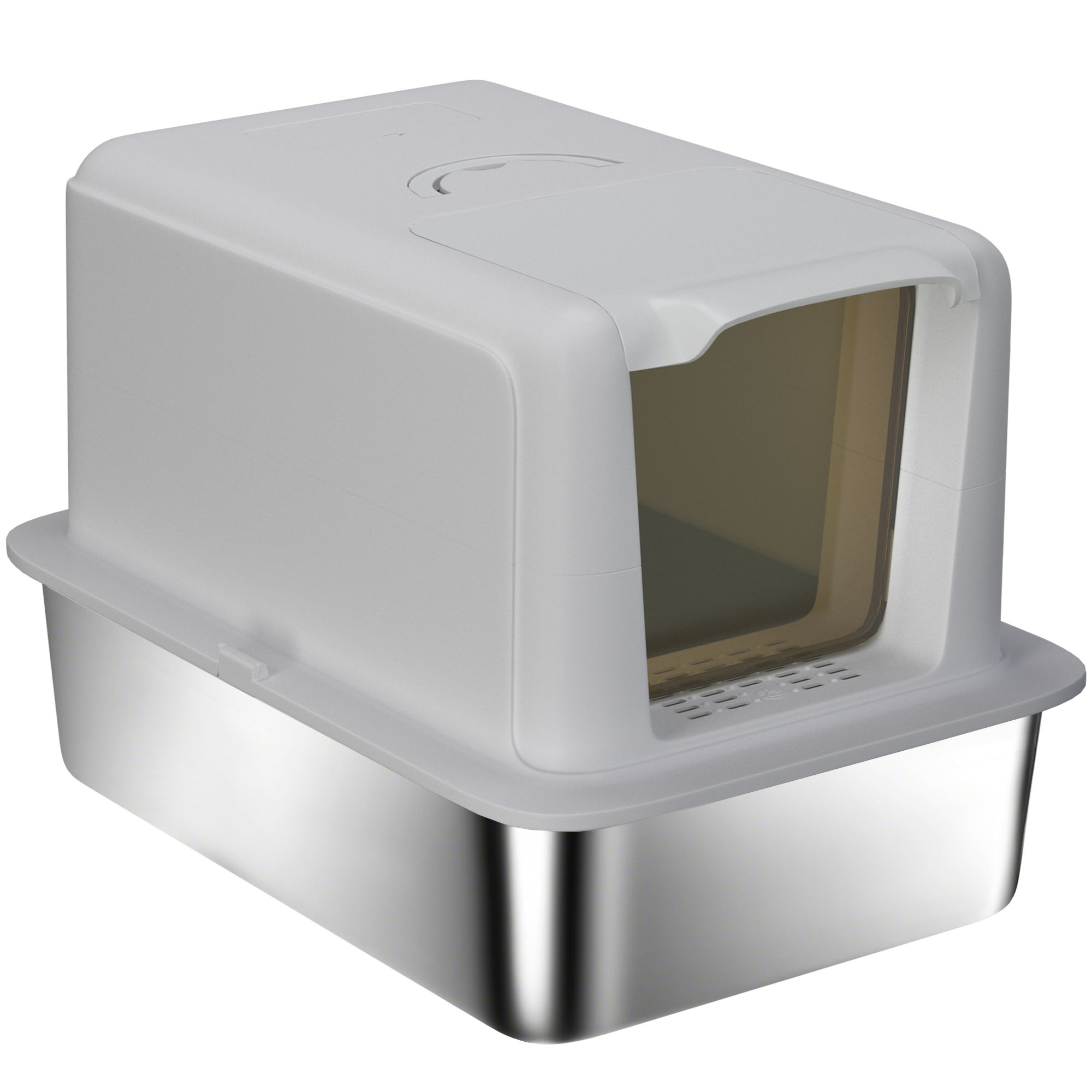 Kassiliivkast, roostevabast terasest kandik, filter, kühvel, kassidele kuni 6 kg, 40,5 x 60,5 x 41,5 cm, hall/hõbedane