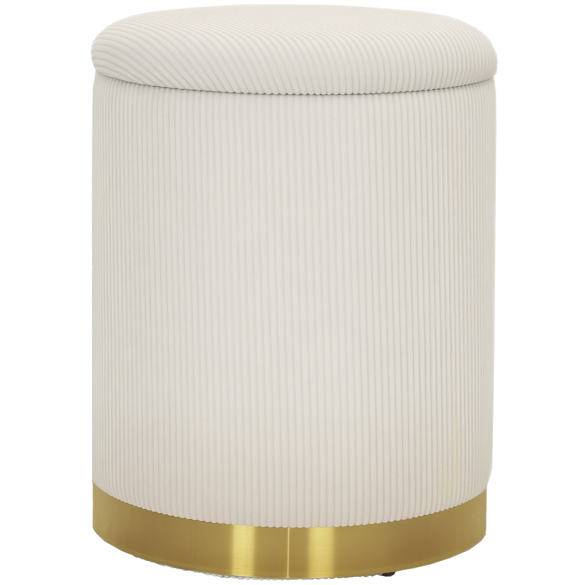 Hoiutoman, kokkupandav kaanega ottoman, terasest alus, ümmargune jalapink 36 x 36 x 44 cm, kreemvalge