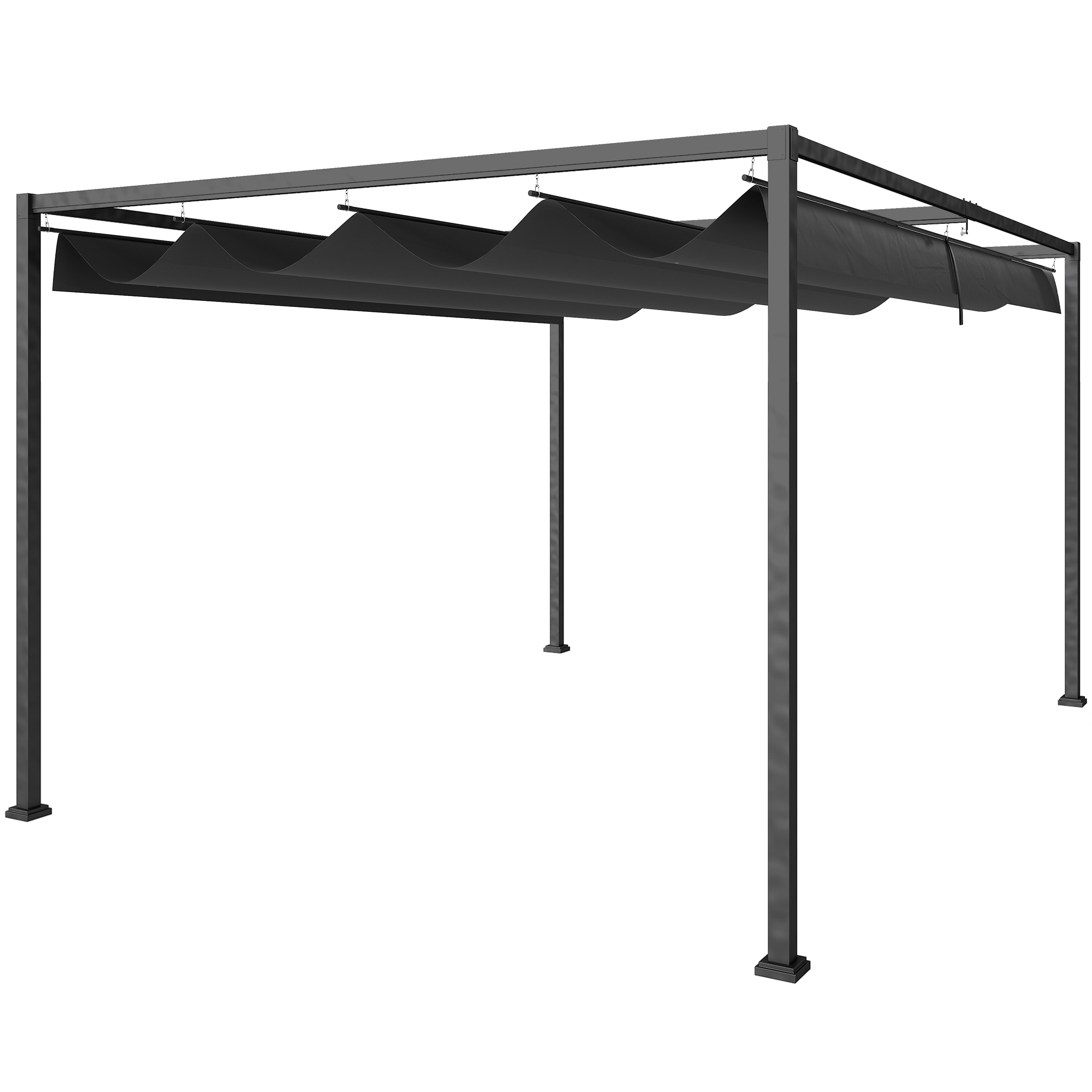 Pergola u. 3x2m aiapaviljon, terrassikatusega, metallist eraldiseisev aiapaviljon reguleeritava katusega, UV-kaitsega, päikesevarjuga terrassile ja aeda, must+hall