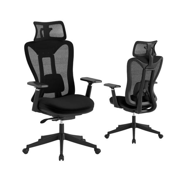 Ergonoomiline kontoritool reguleeritava nimmetoe ja peatugede ning 3d-käetugedega must