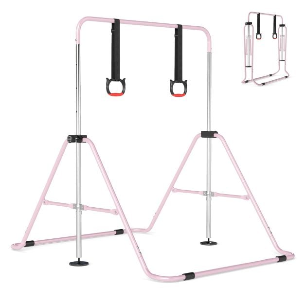 Pikendatav võimlemislatt lastele, neljas suunas reguleeritava kõrgusega horisontaalne lati tugeva metallraamiga, roosa