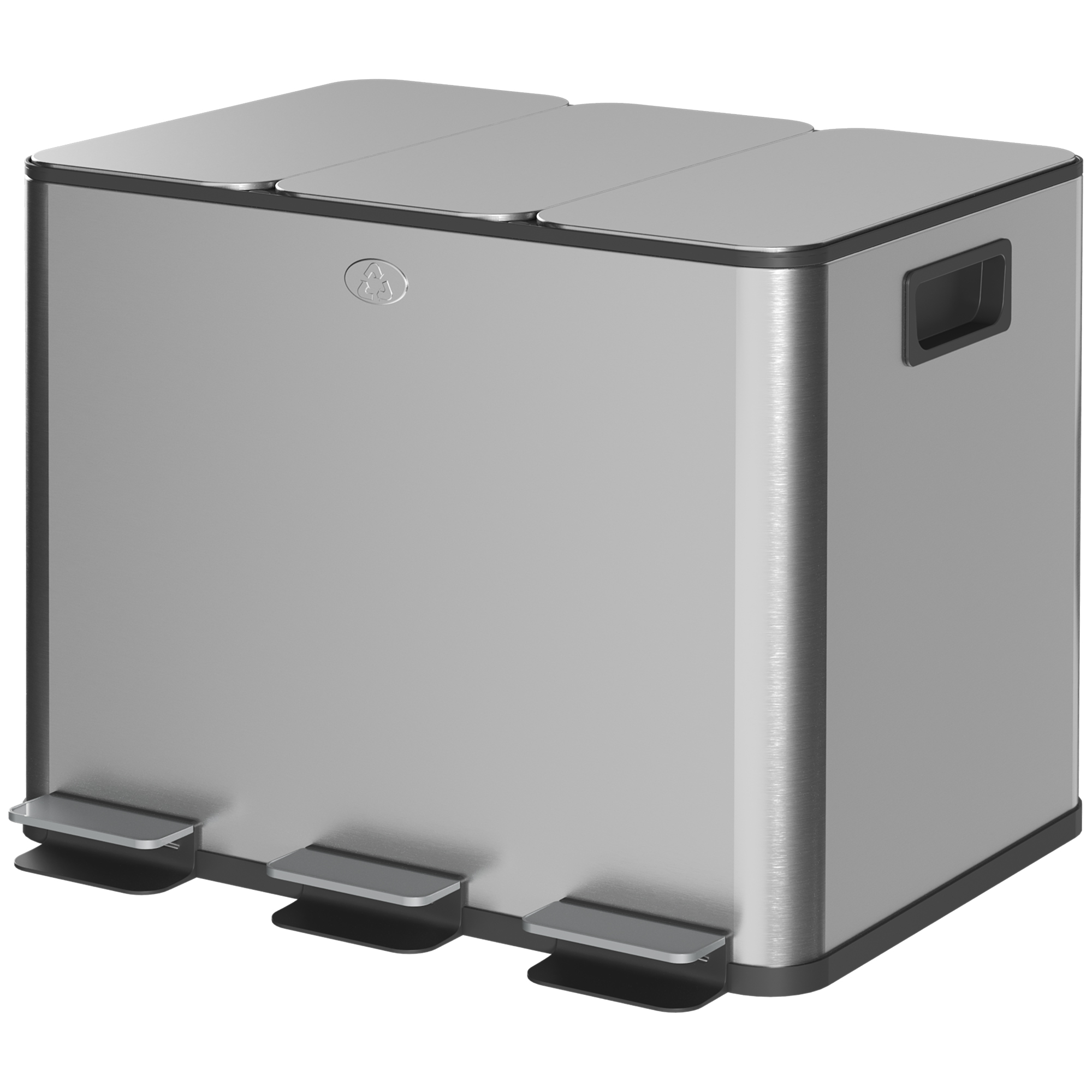 Prügikast 3 x 20 l sektsiooniga, deodorandi kaas, sõrmejäljekindel, pehmelt sulguv, eemaldatav, hõbedane