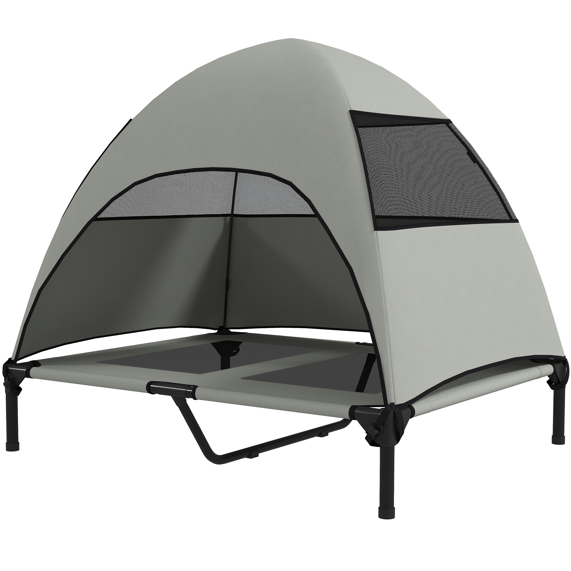 Kõrgendatud koeravoodi katusega õue, 91 x 76 x 90 cm, helehall