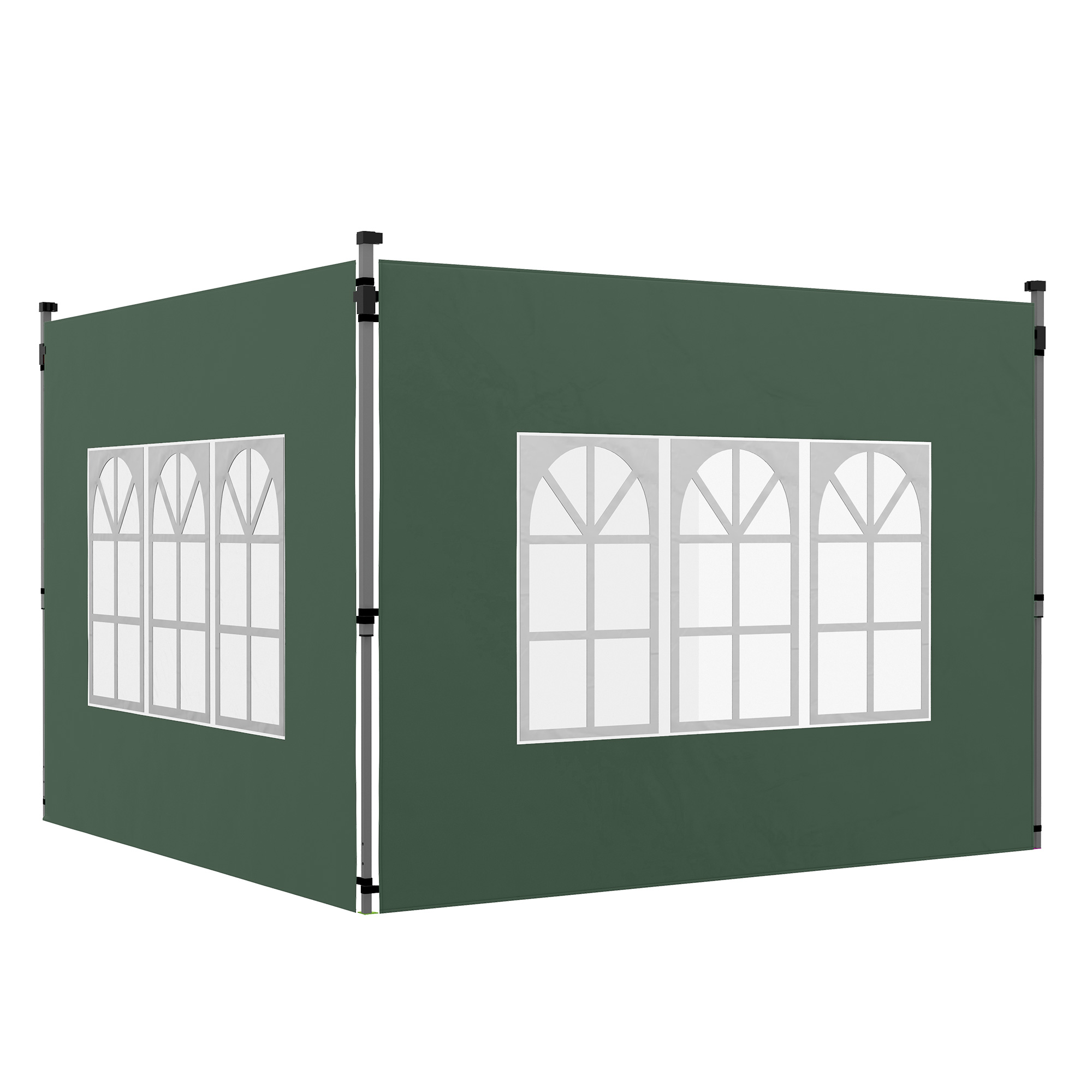 2 külgpaneeli komplekt 3x3/3x4 m paviljonile, aknaga külgsein, veekindel, roheline