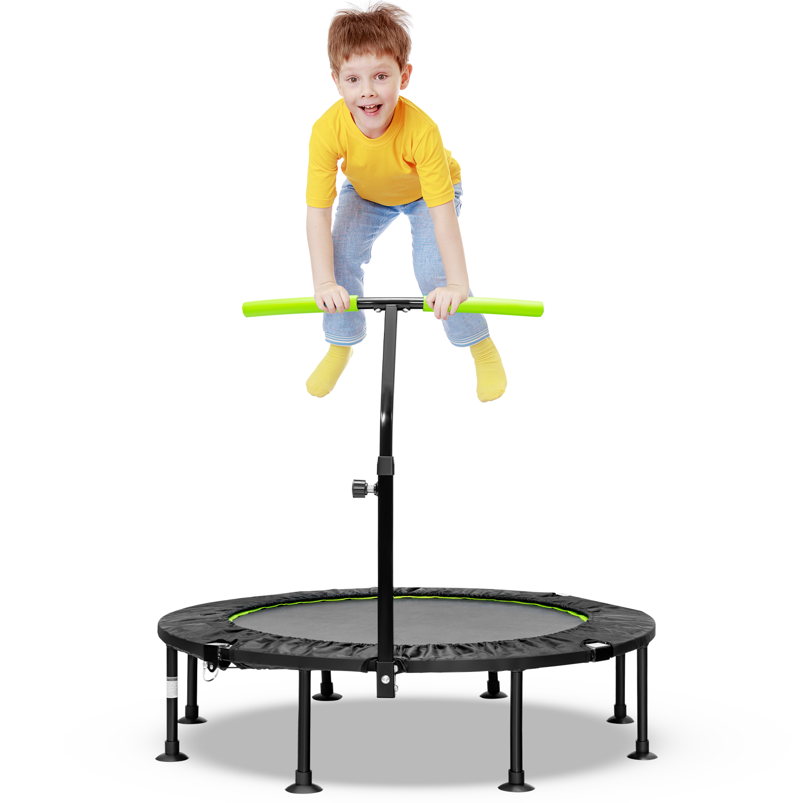 Reguleeritava käepidemega kokkupandav laste batuut ja ruumisäästlik mängubatuut (ø 110 cm), roheline