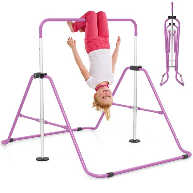 Kokkupandav võimlemiskang lastele, kõrguse reguleerimise ja horisontaalse kip-treeningkangiga - lilla