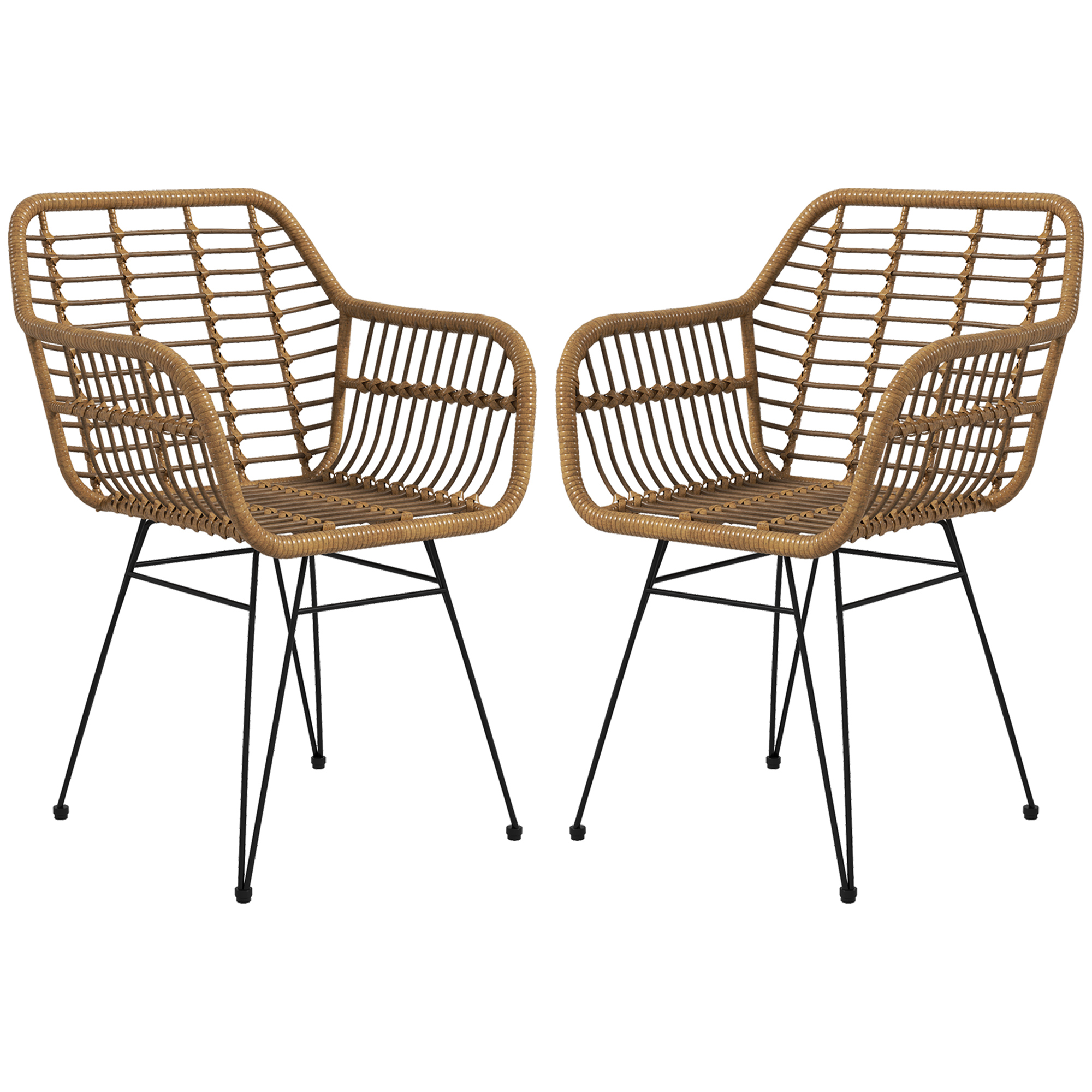 2 boheemlasliku stiiliga köögitooli komplekt, PE-rotang, 56 x 60 x 79 cm, naturaalne + must