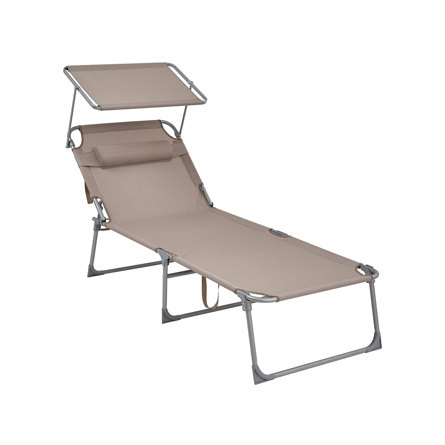 Päevituspink ja lamamistool ekstra suur (71 x 200 x 38 cm) peatoe ja päikesesirmiga kokkupandav