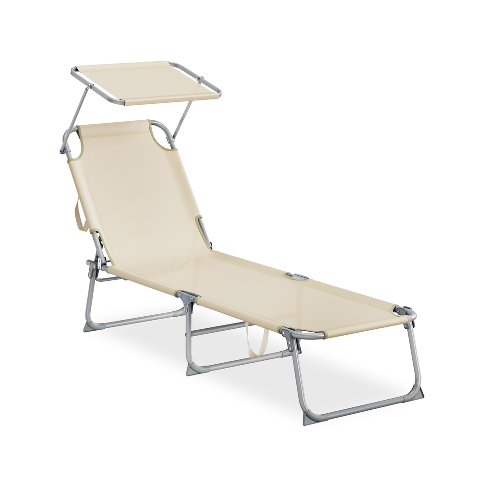 189 x 53 x 28,5 cm Kokkupandav päevitustool reguleeritava seljatoe ja varjuga, beež