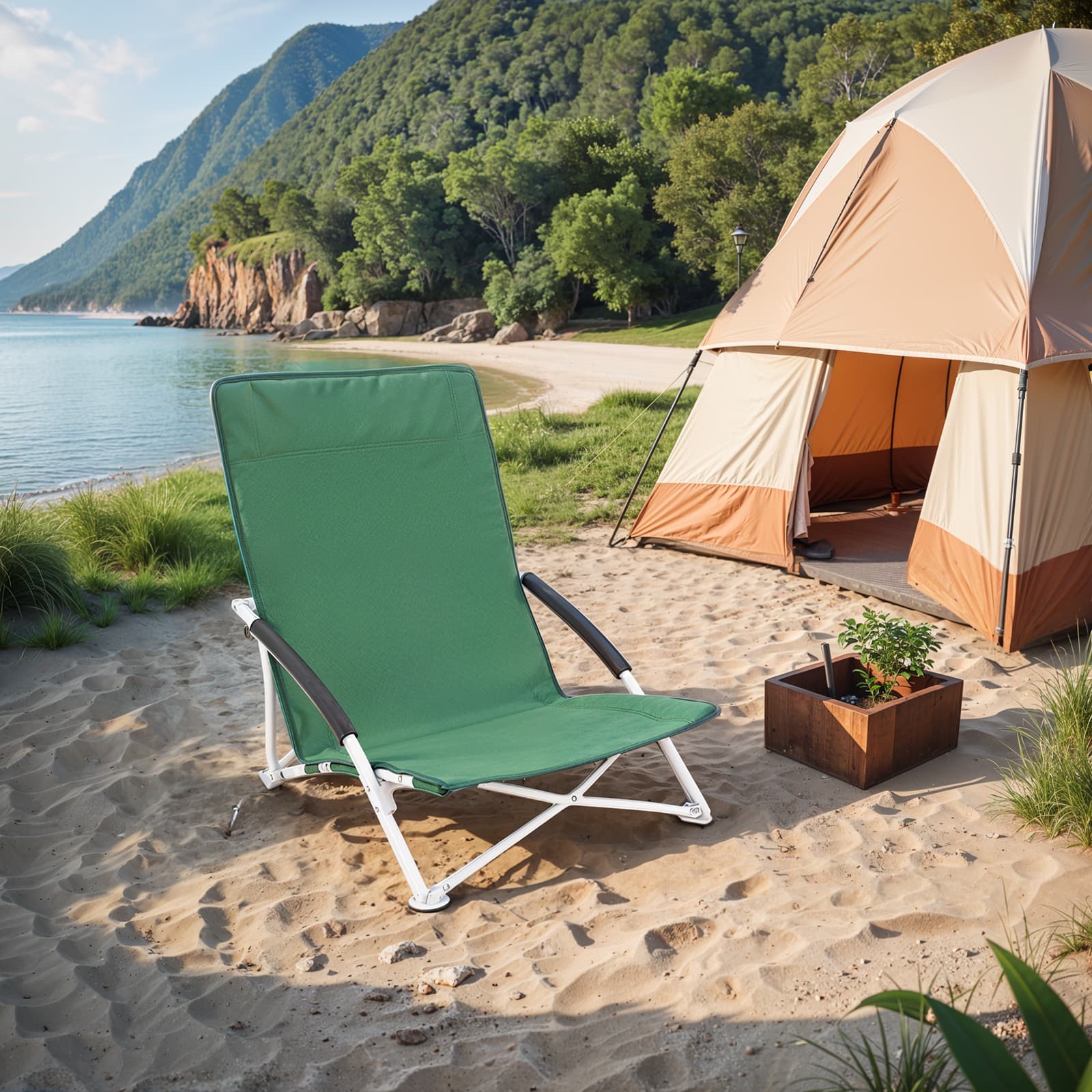 Rannatoolide komplekt 2 tk, kõrge seljatoega kokkupandav tool, kokkupandav