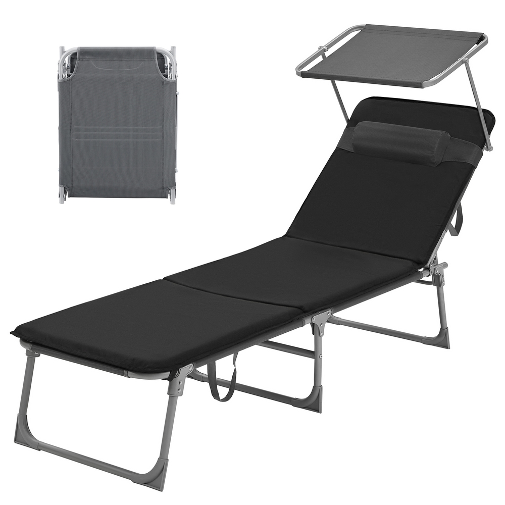 Kokkupandav lamamistool, reguleeritava seljatoega päevitustooli ja padjaga