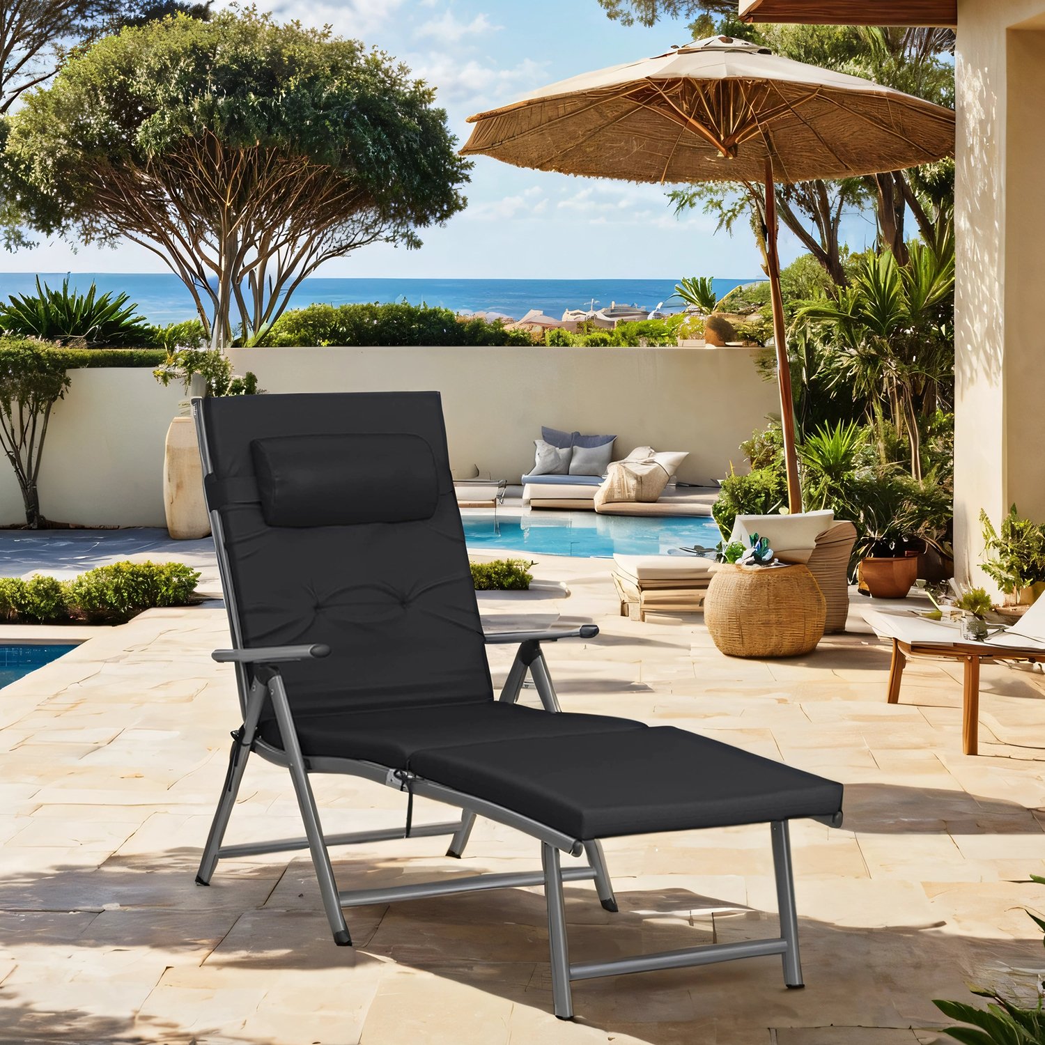 Kokkupandav lamamistool 6 cm paksuse madratsiga, aiatool, eemaldatav padi