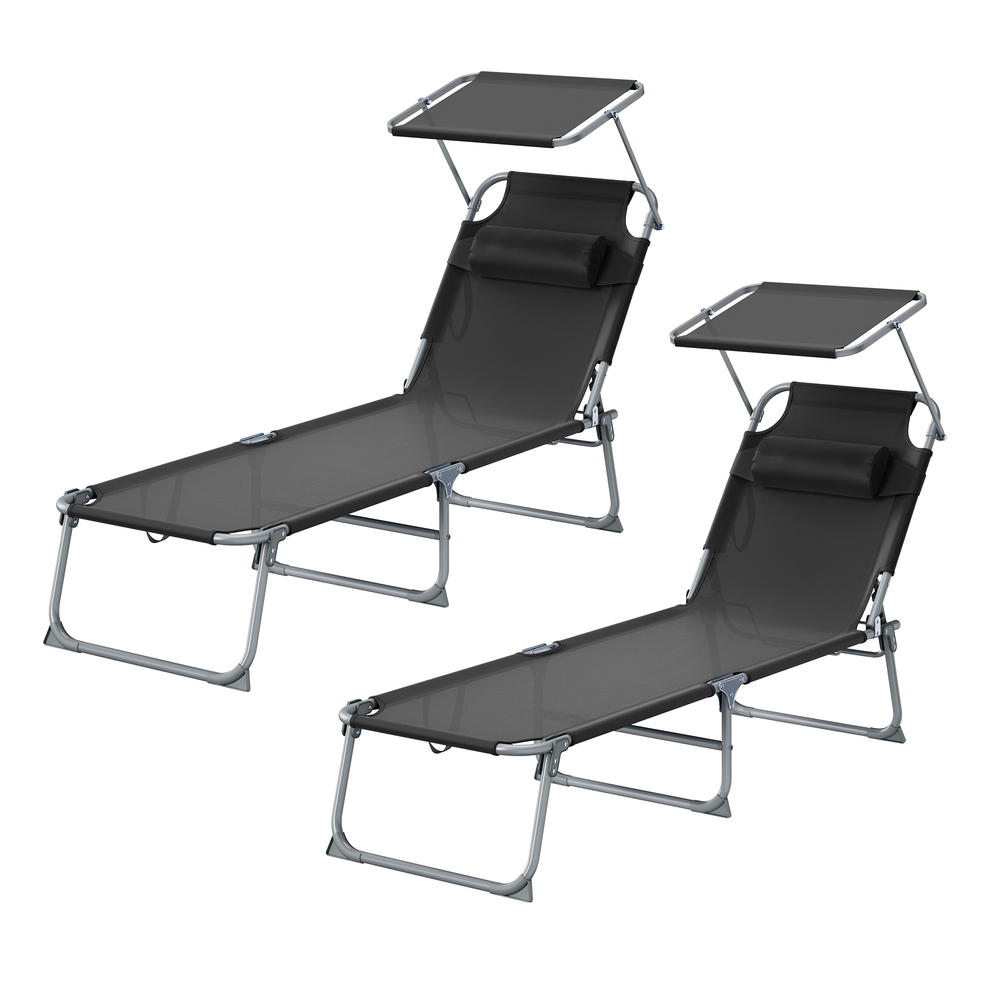 Kokkupandav päevitustooli komplekt, 2 tk, peatoega