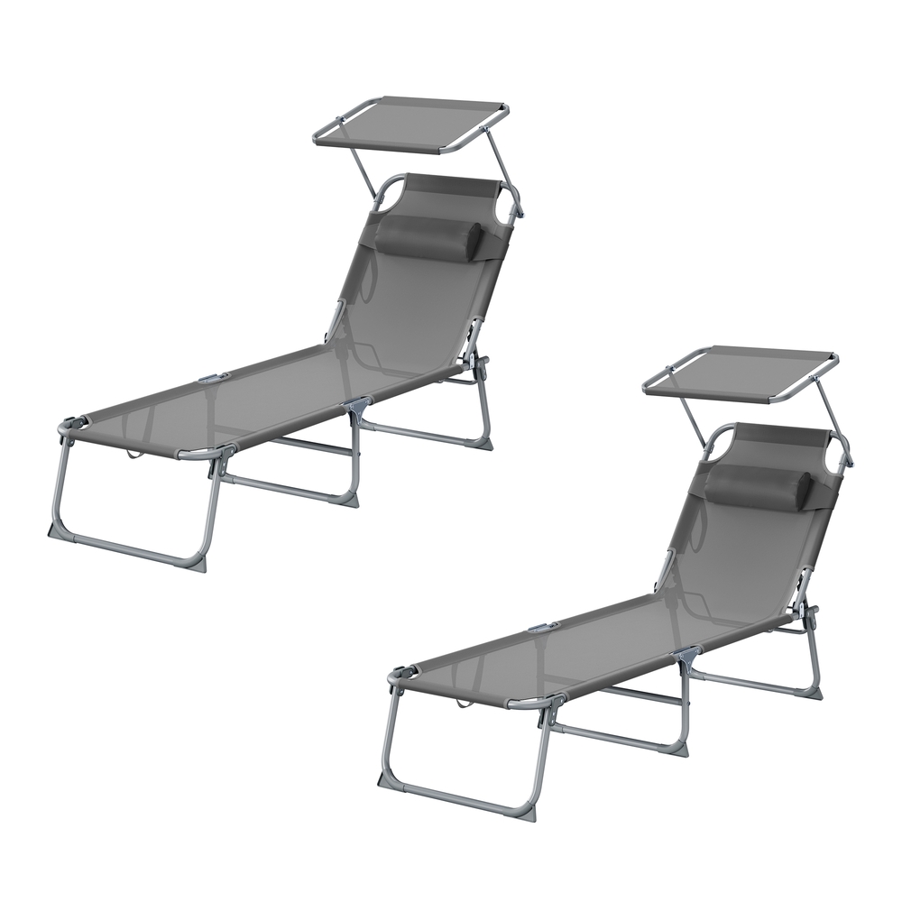 Kokkupandav päevitustooli komplekt, 2 tk, peatoega